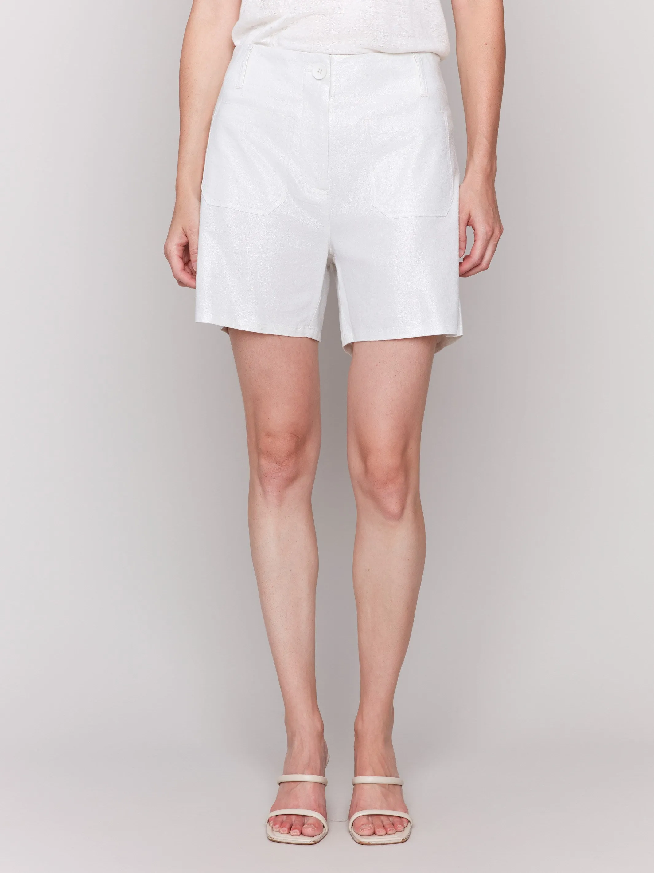 Foil Linen Shorts with Patch Pockets - Champagne sold by Charlie B product image thumbnail 2