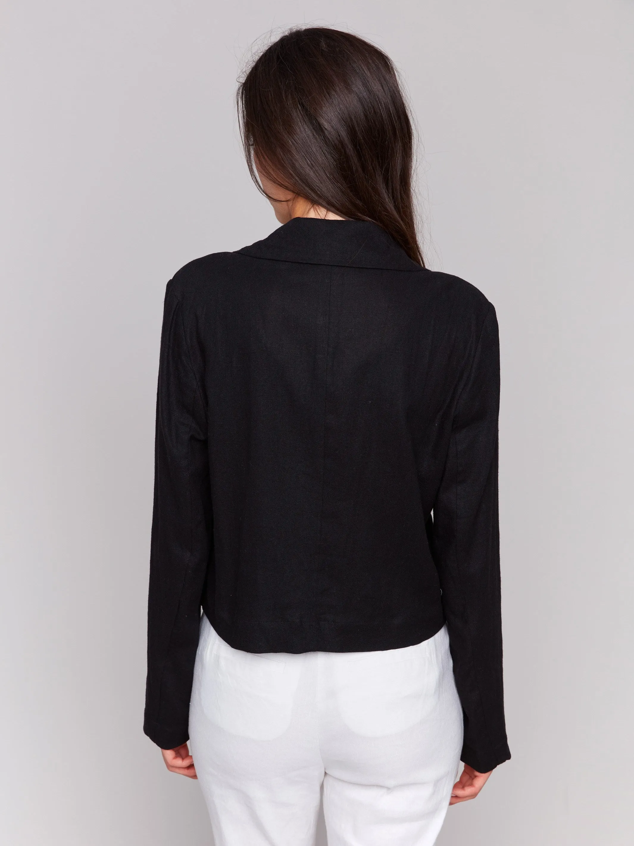 Cropped Linen Blend Blazer - Black sold by Charlie B product image thumbnail 4