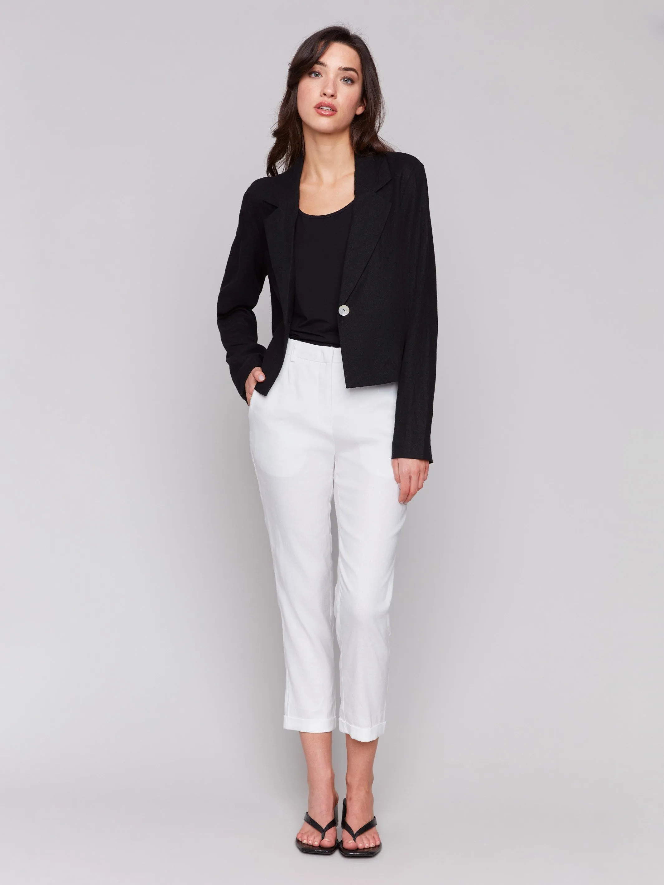 Cropped Linen Blend Blazer - Black sold by Charlie B product image thumbnail 2