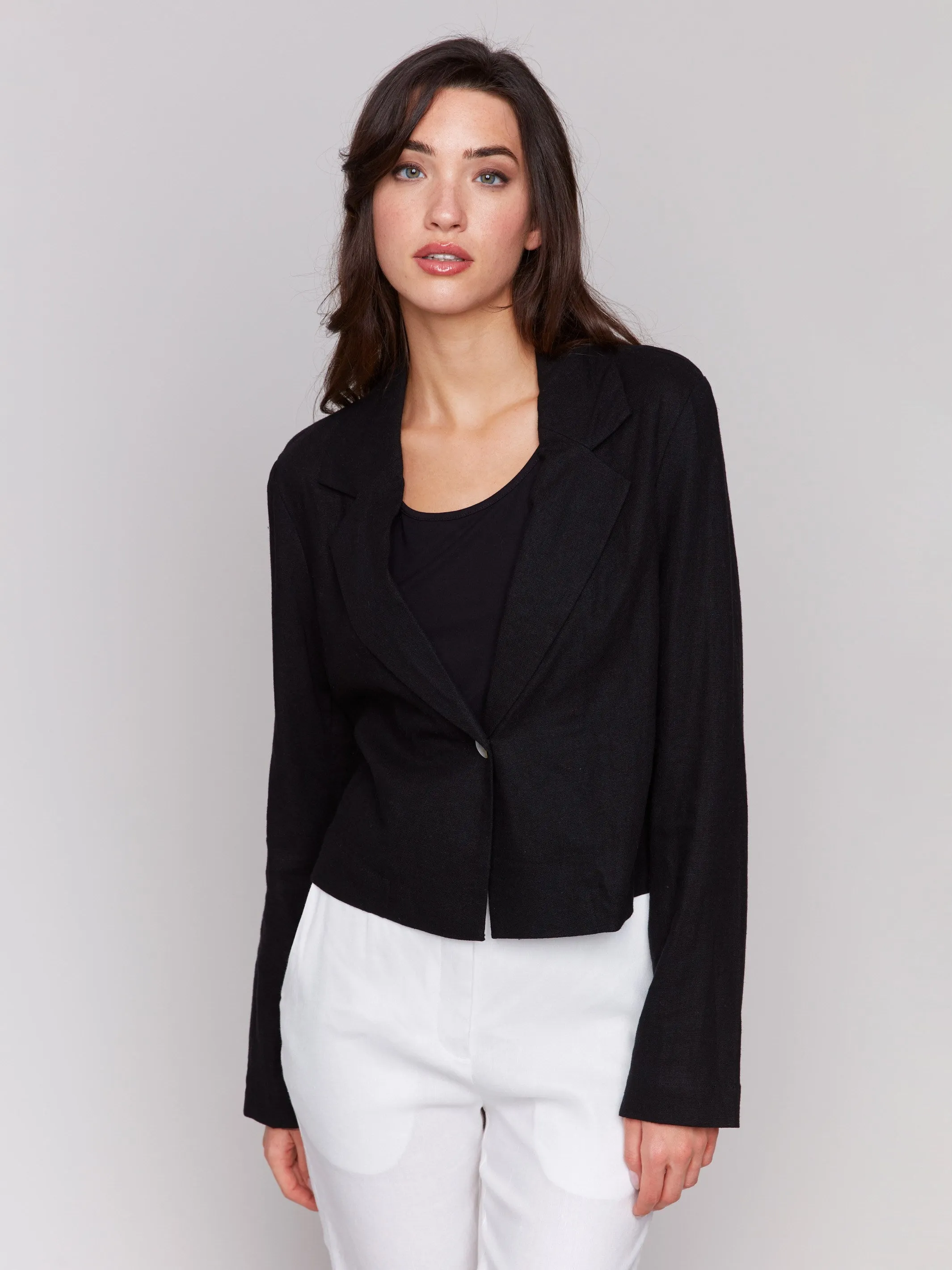 Cropped Linen Blend Blazer - Black sold by Charlie B product image thumbnail 3