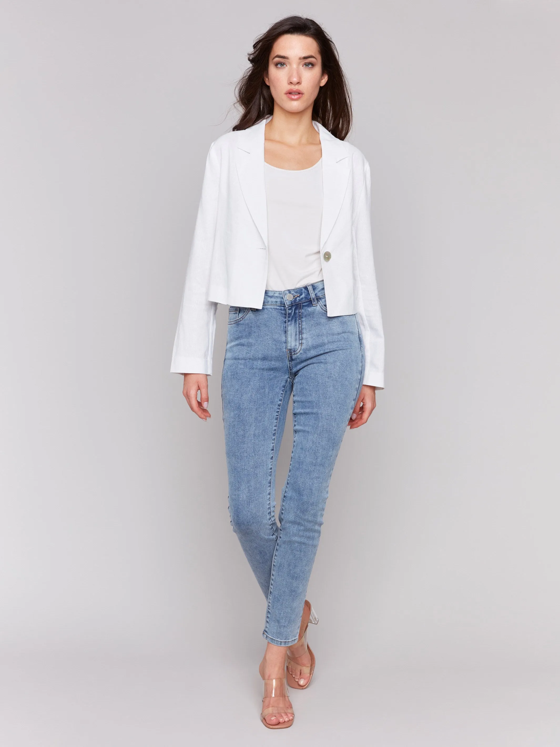 Cropped Linen Blend Blazer - White sold by Charlie B product image thumbnail 2