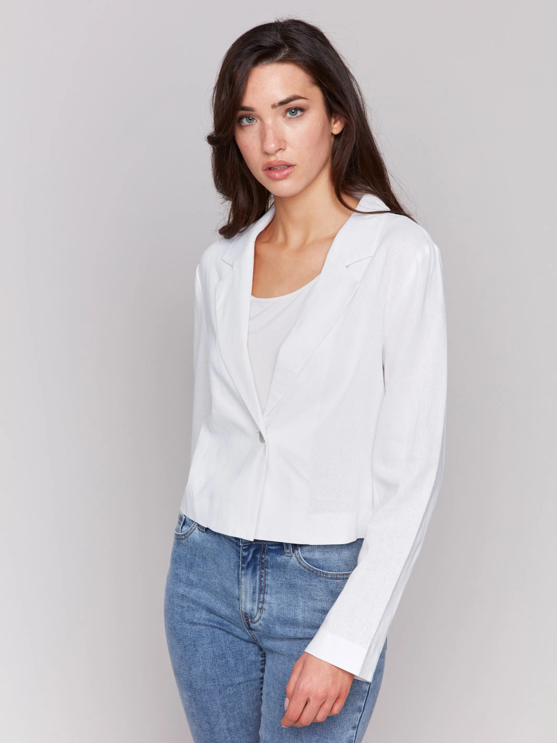 Cropped Linen Blend Blazer - White sold by Charlie B product image thumbnail 3