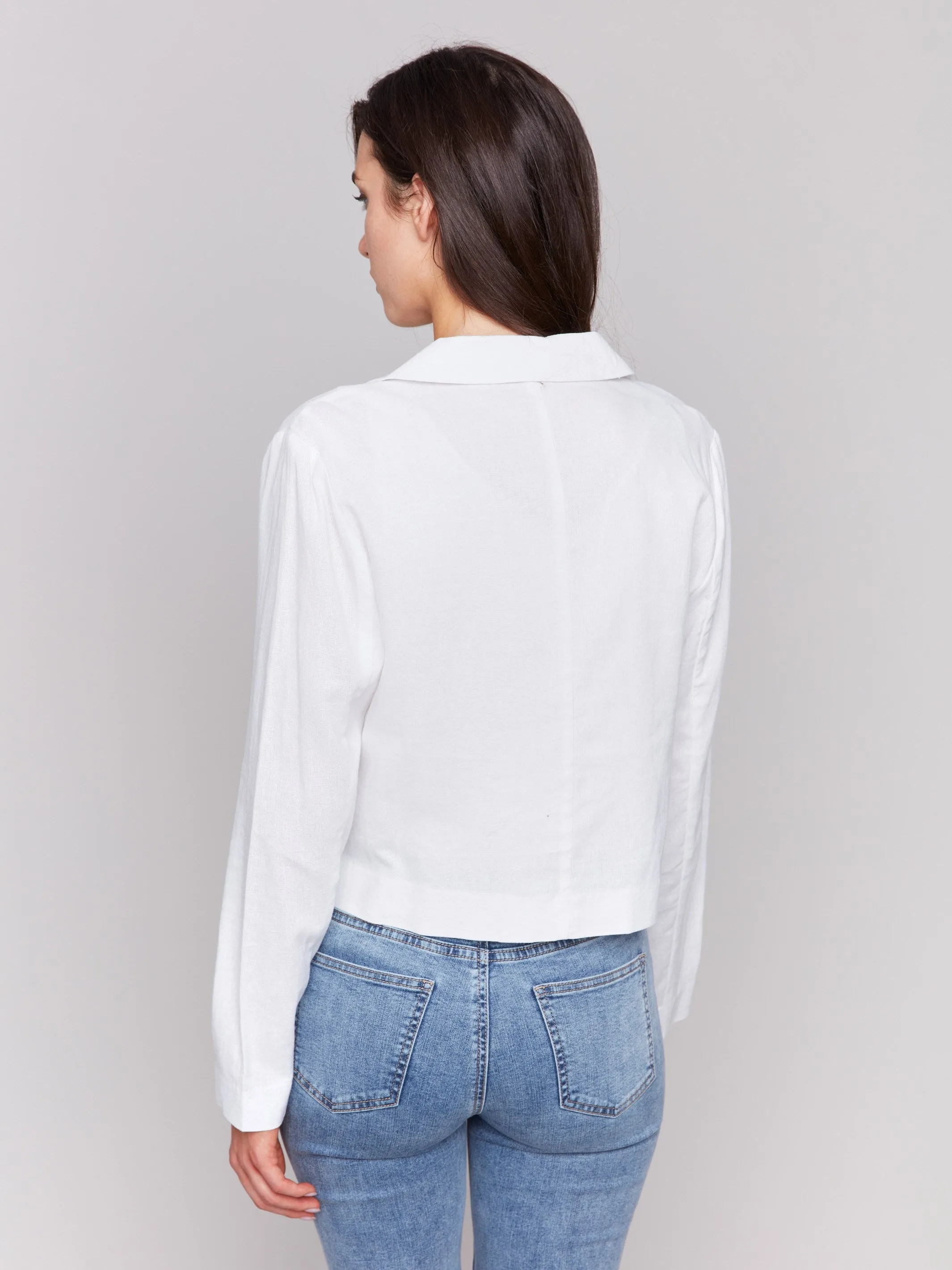 Cropped Linen Blend Blazer - White sold by Charlie B product image thumbnail 4