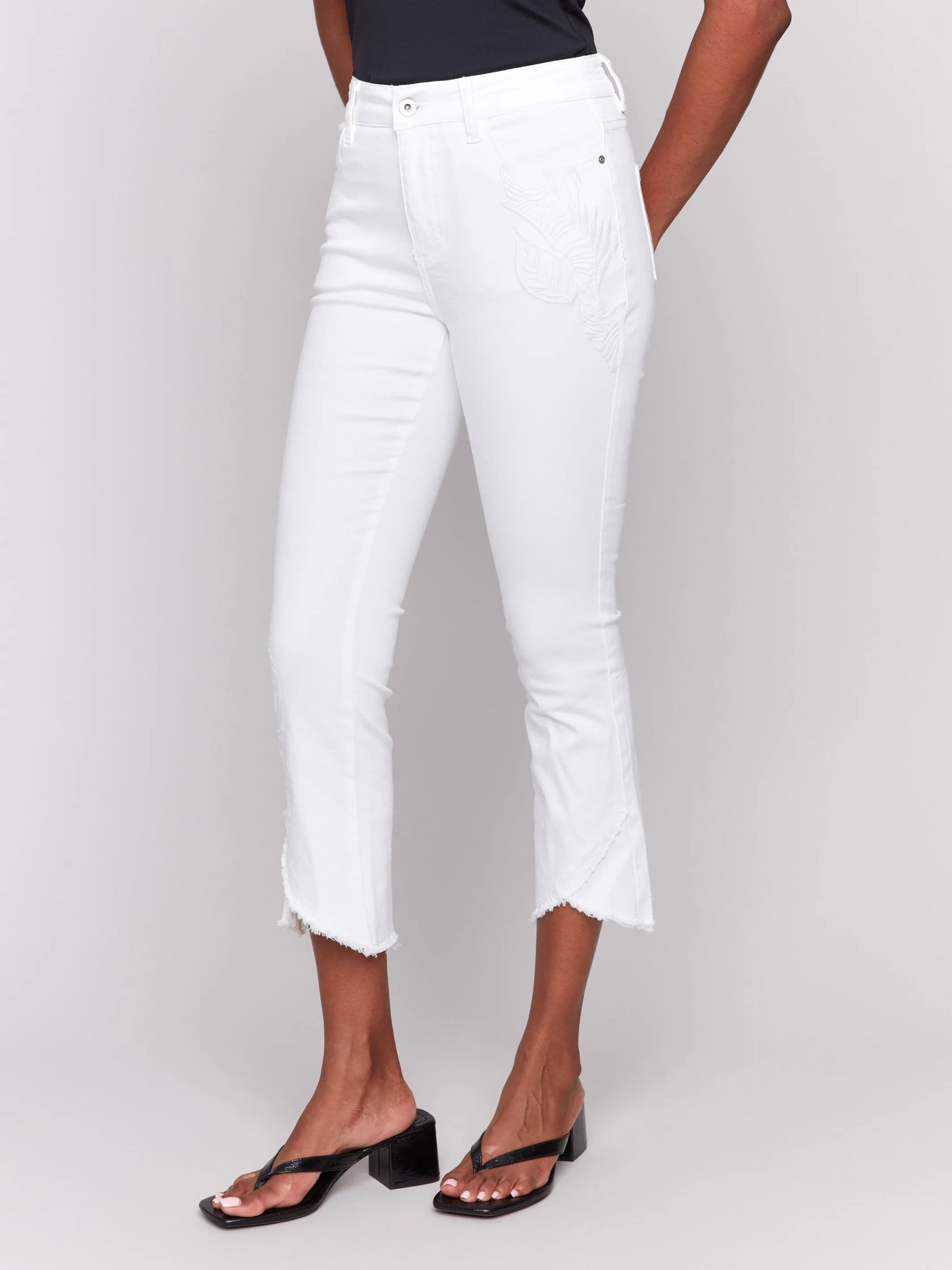 Embroidered Bootcut Twill Pants with Tulip Hem - White sold by Charlie B product image thumbnail 3