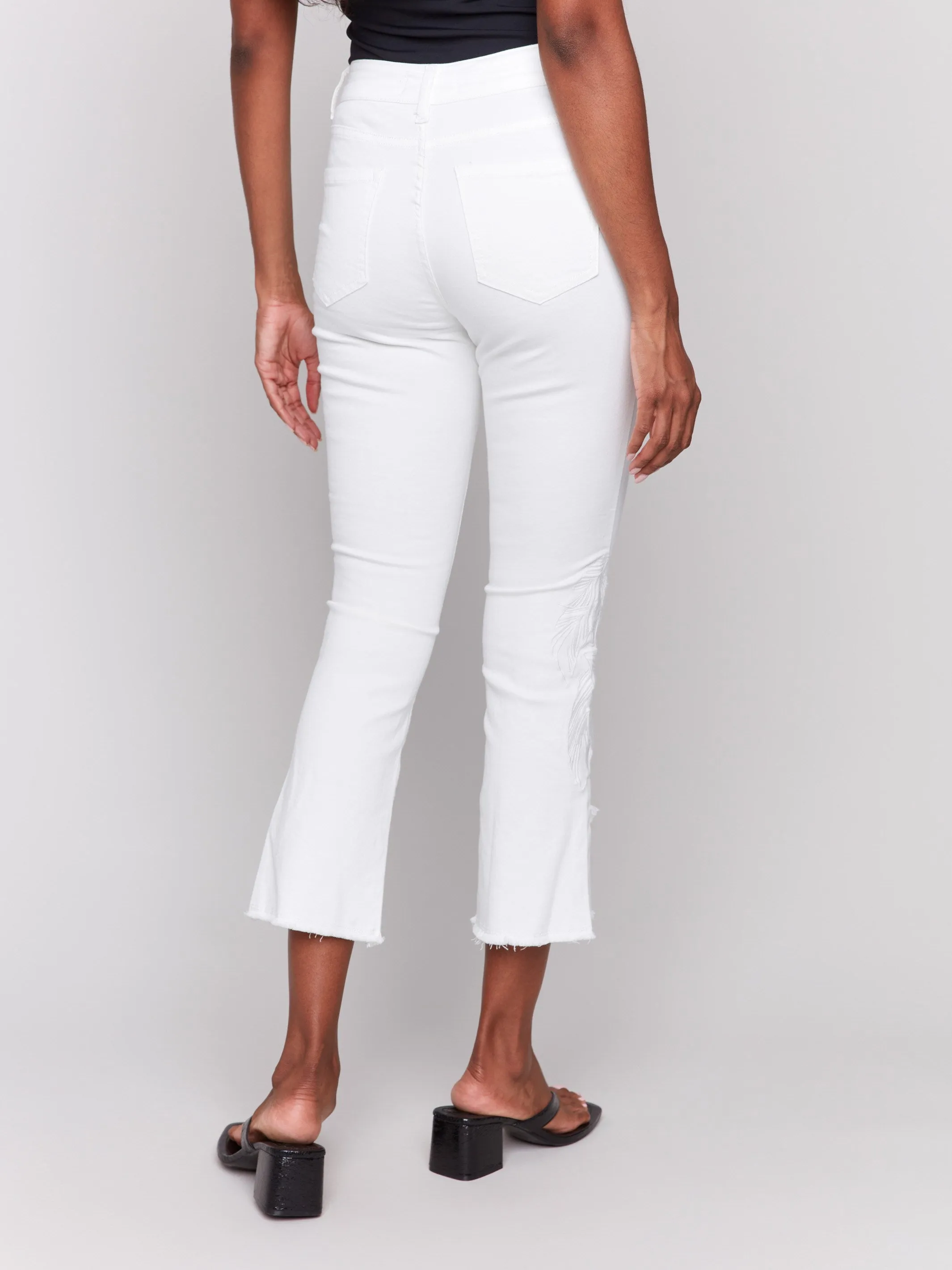 Embroidered Bootcut Twill Pants with Tulip Hem - White sold by Charlie B product image thumbnail 4