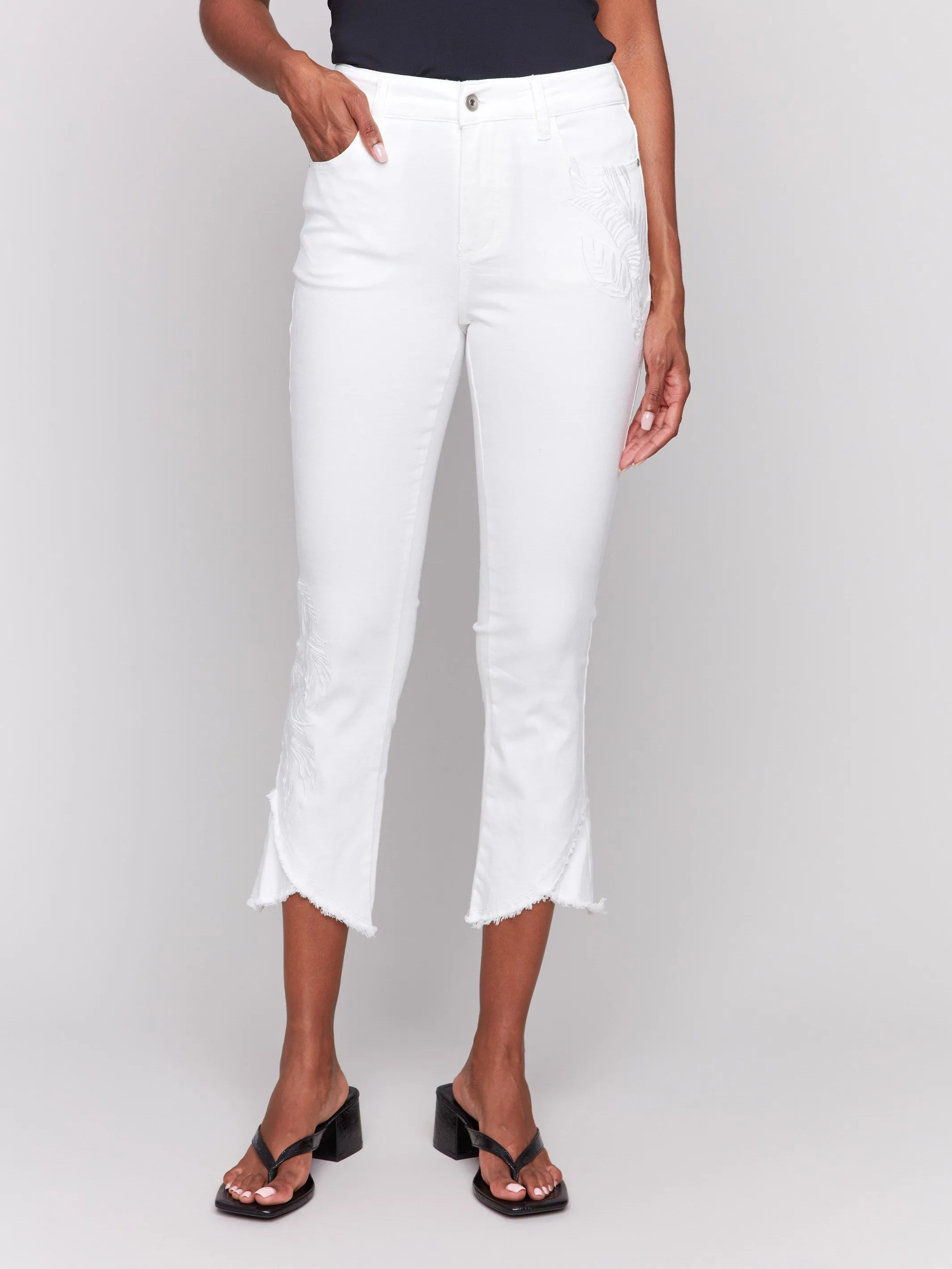 Embroidered Bootcut Twill Pants with Tulip Hem - White sold by Charlie B product image thumbnail 2