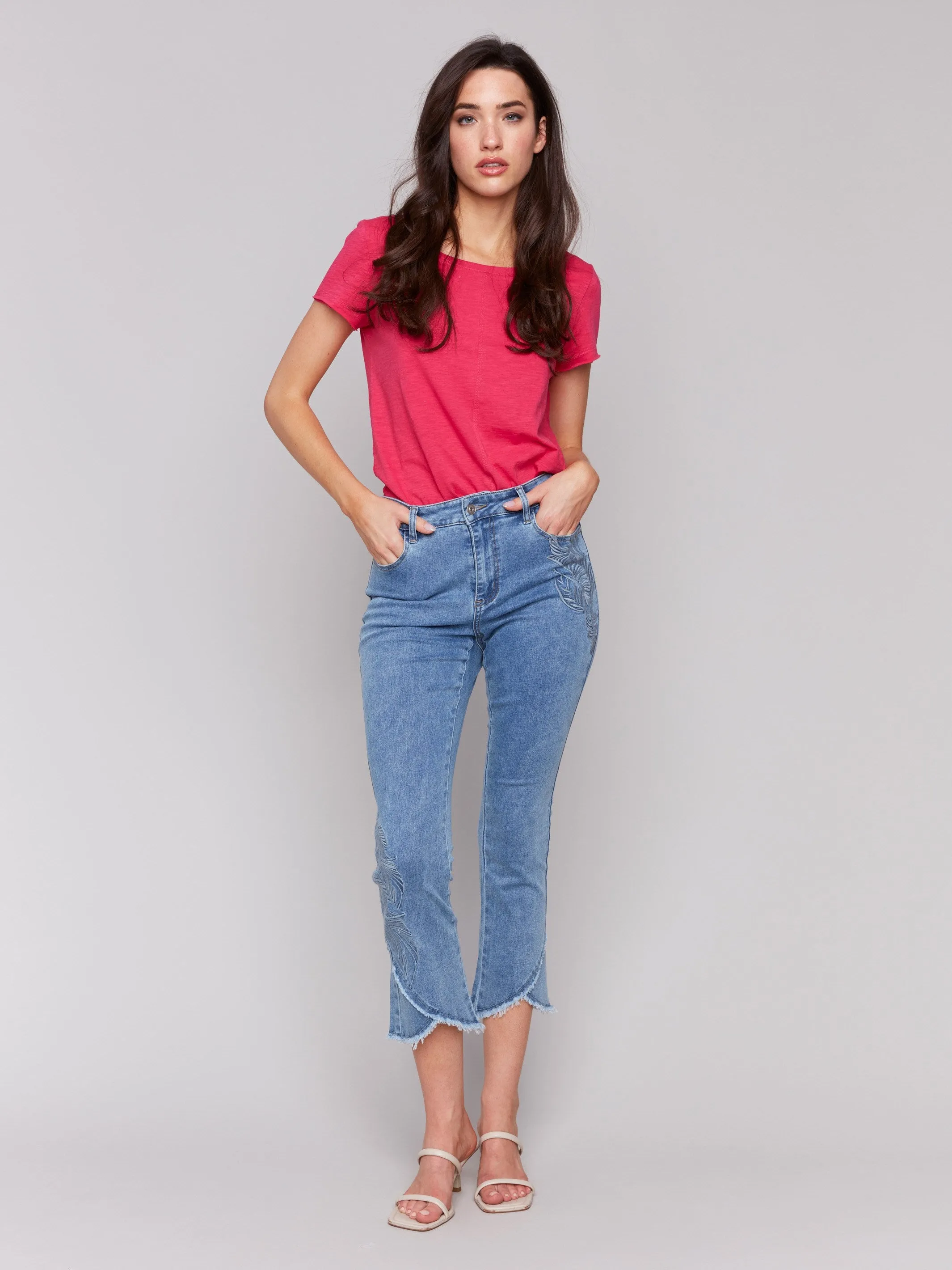 Embroidered Bootcut Jeans with Tulip Hem - Light Blue sold by Charlie B