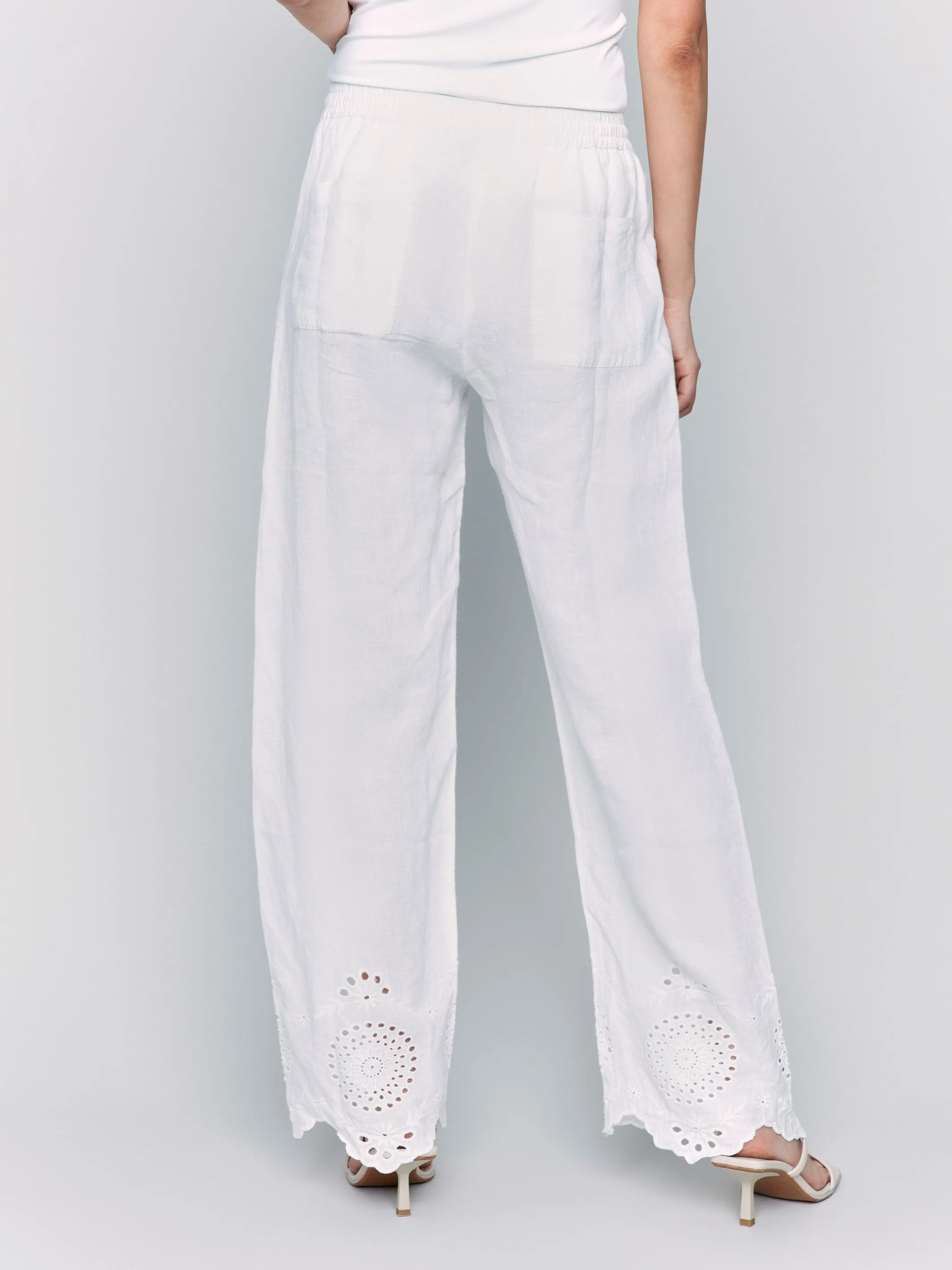 Pull-On Linen Pants with Eyelet Embroidery - White sold by Charlie B product image thumbnail 4