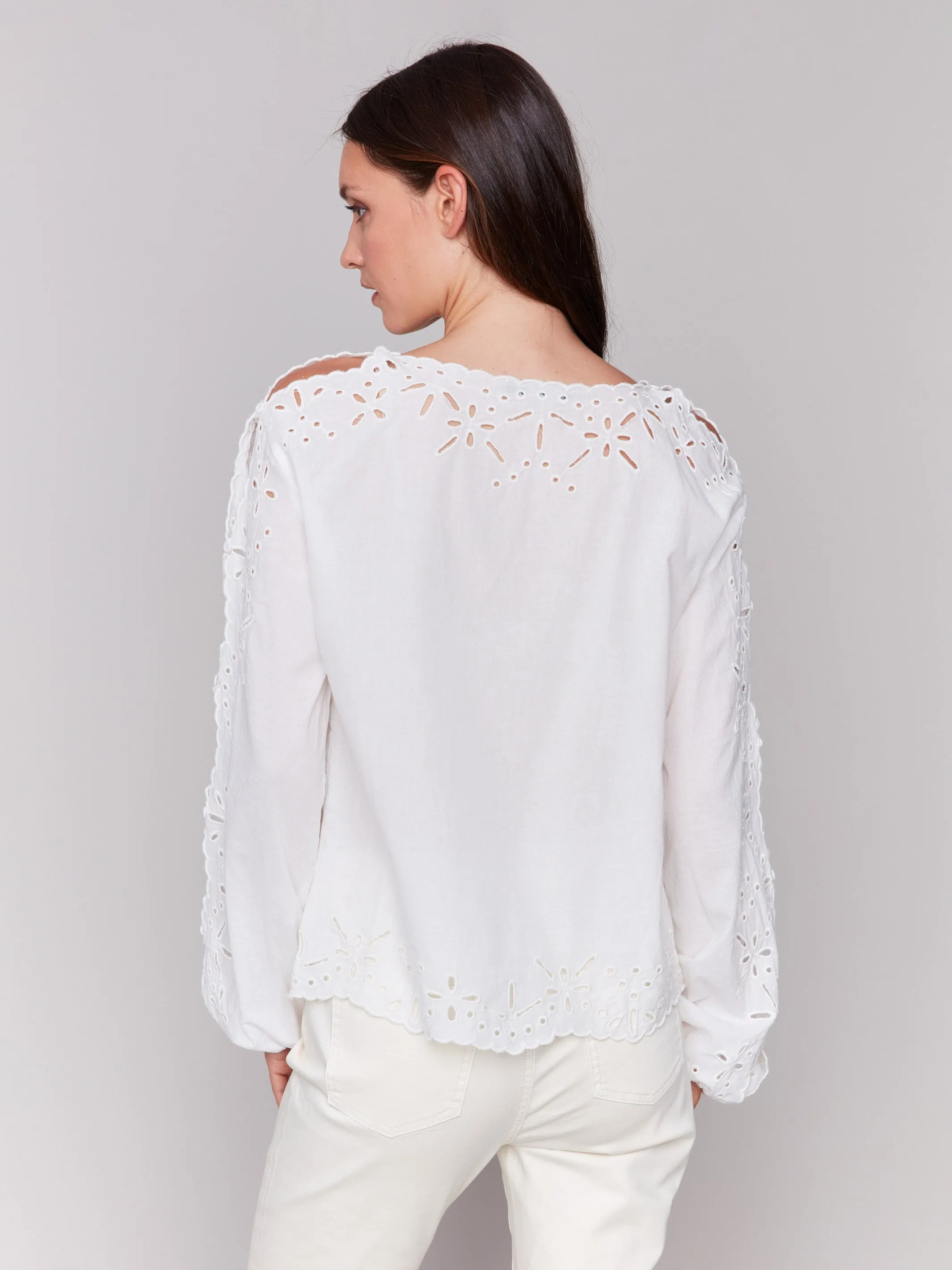 Eyelet Cotton Long Sleeve Blouse - White sold by Charlie B product image thumbnail 4