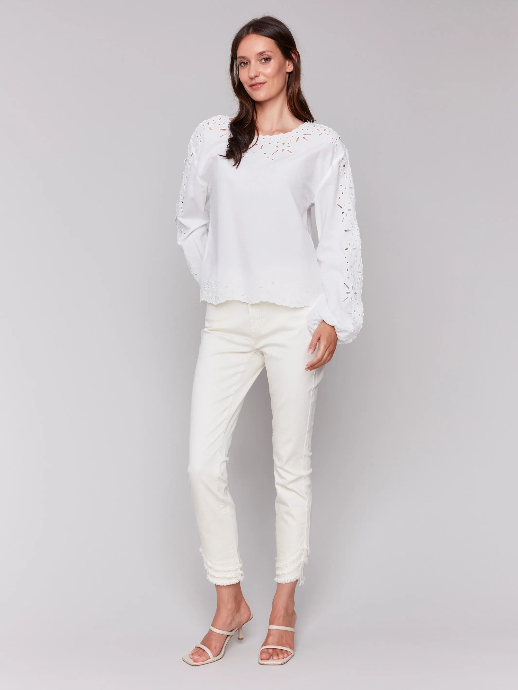 Eyelet Cotton Long Sleeve Blouse - White sold by Charlie B product image thumbnail 5
