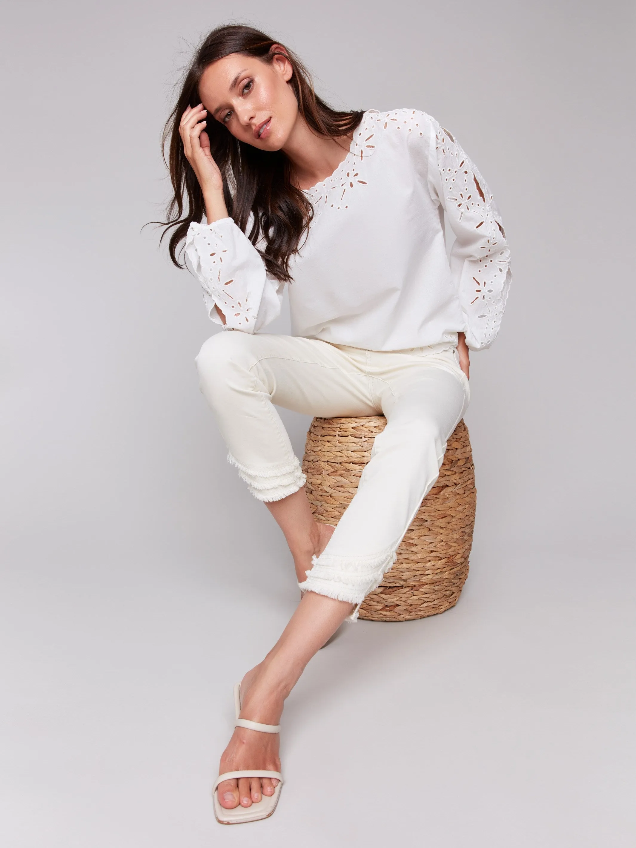 Eyelet Cotton Long Sleeve Blouse - White sold by Charlie B product image thumbnail 3