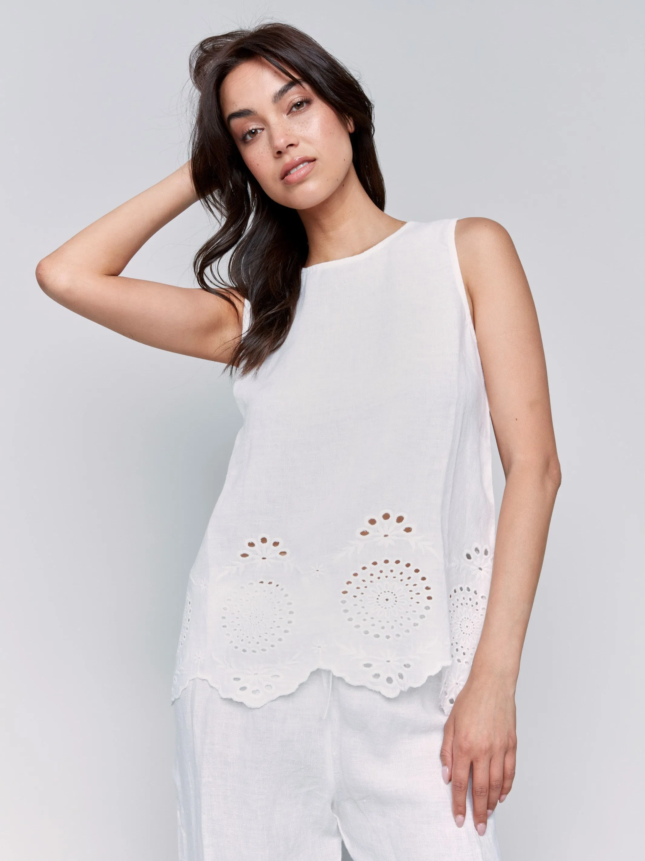 Sleeveless Linen Top with Eyelet Embroidery - White sold by Charlie B product image thumbnail 5