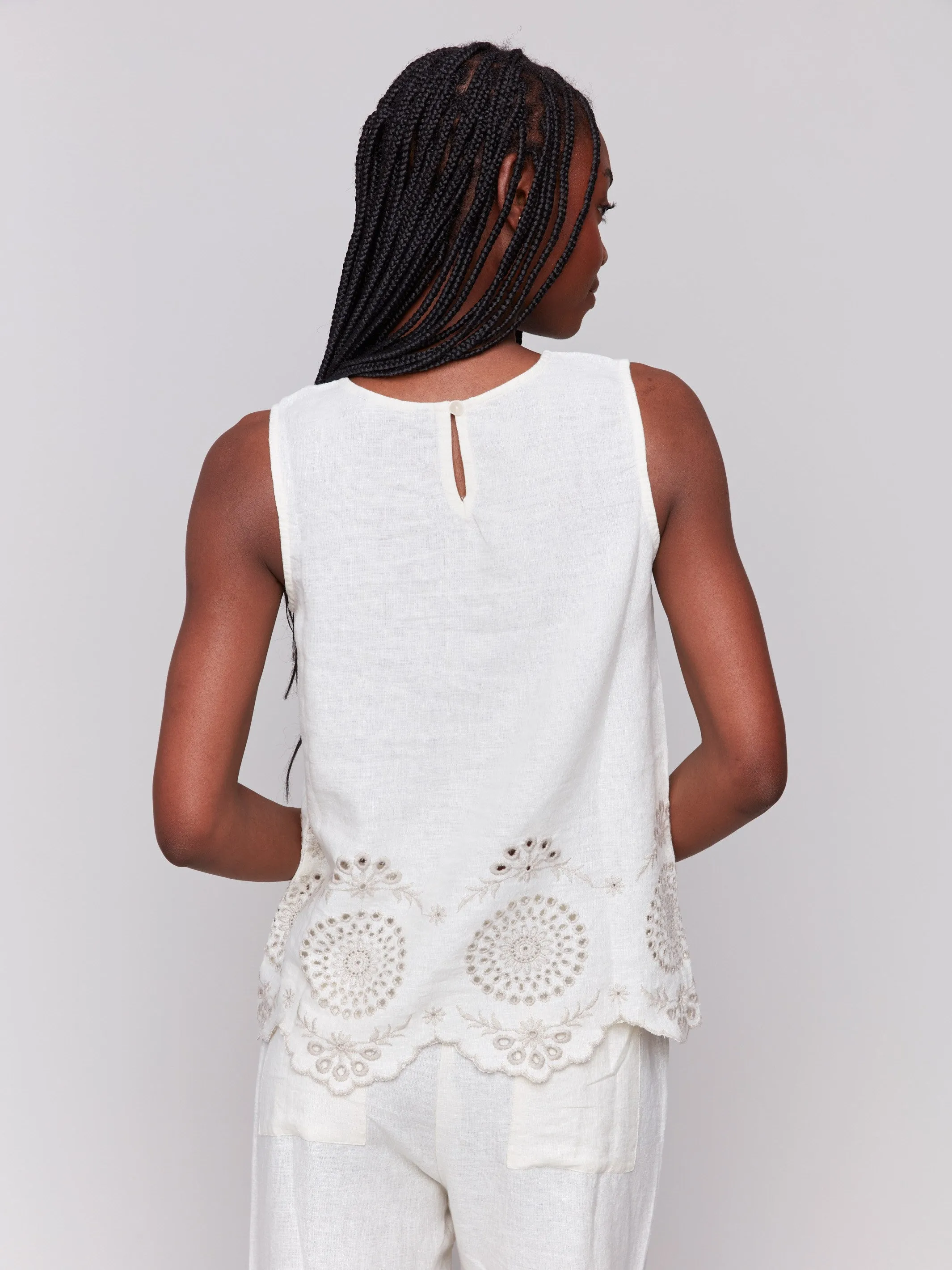 Sleeveless Linen Top with Eyelet Embroidery - Natural sold by Charlie B product image thumbnail 3