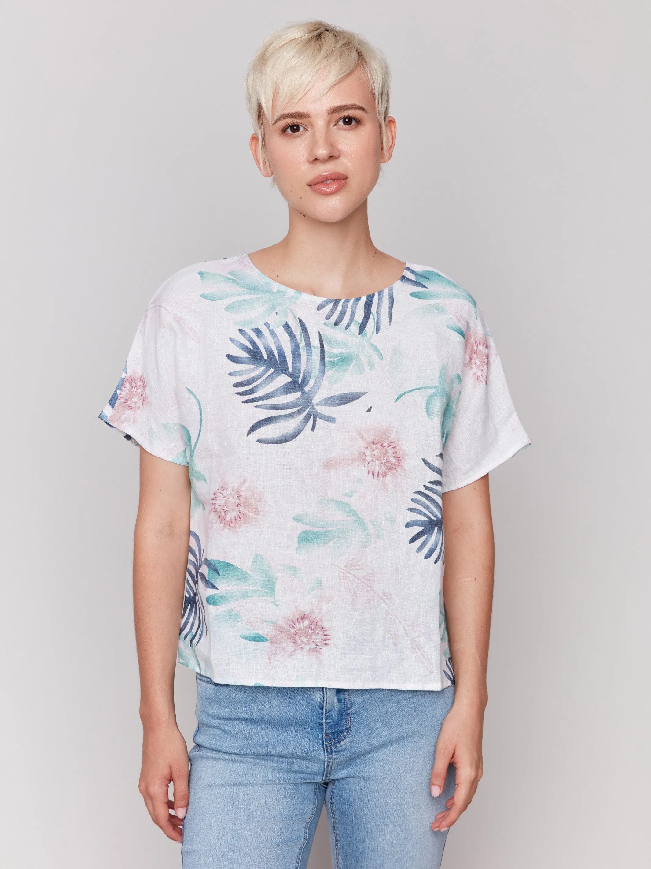 Printed Linen Dolman Top - Lush sold by Charlie B