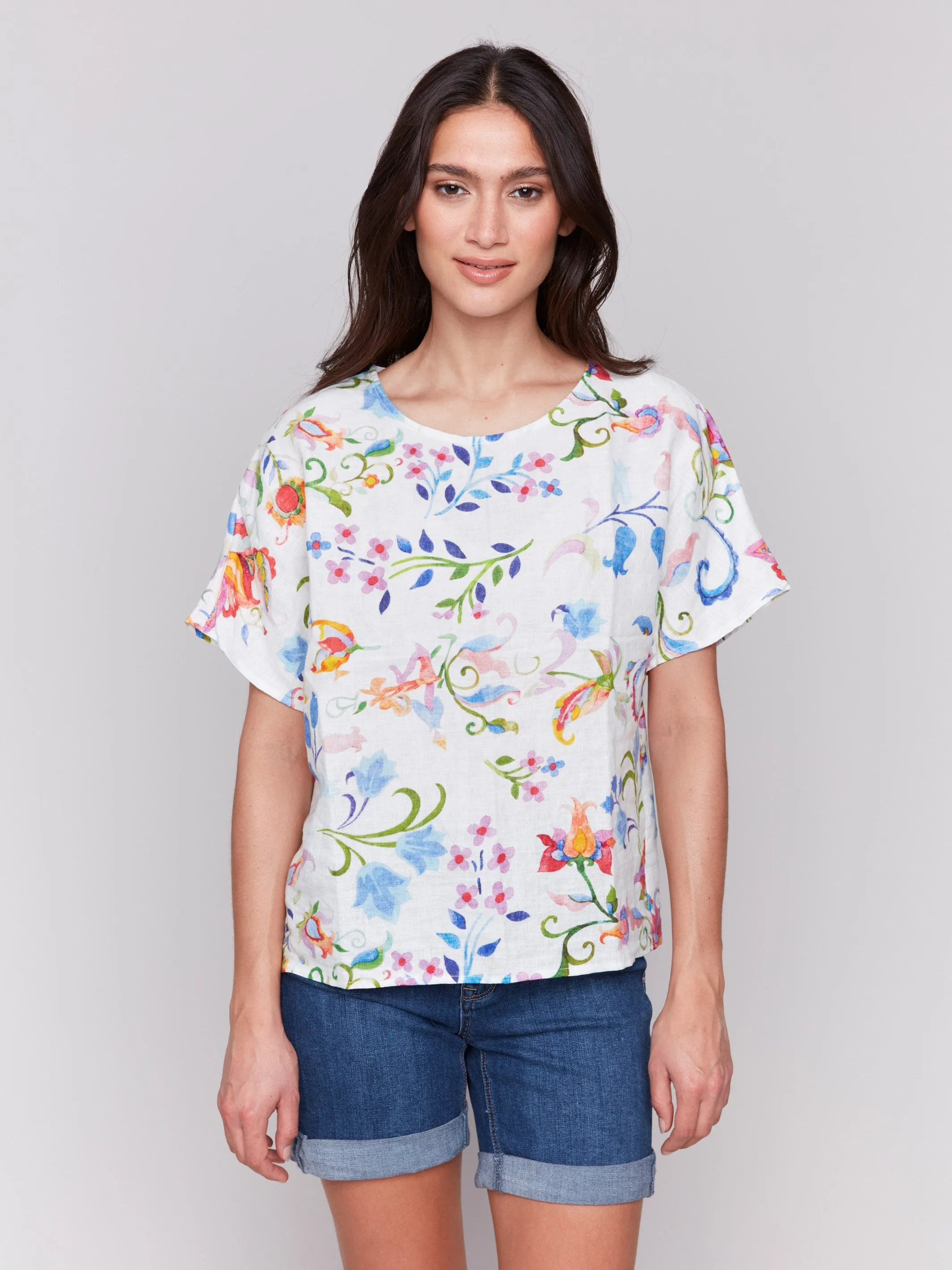 Printed Linen Dolman Top - Utopia sold by Charlie B