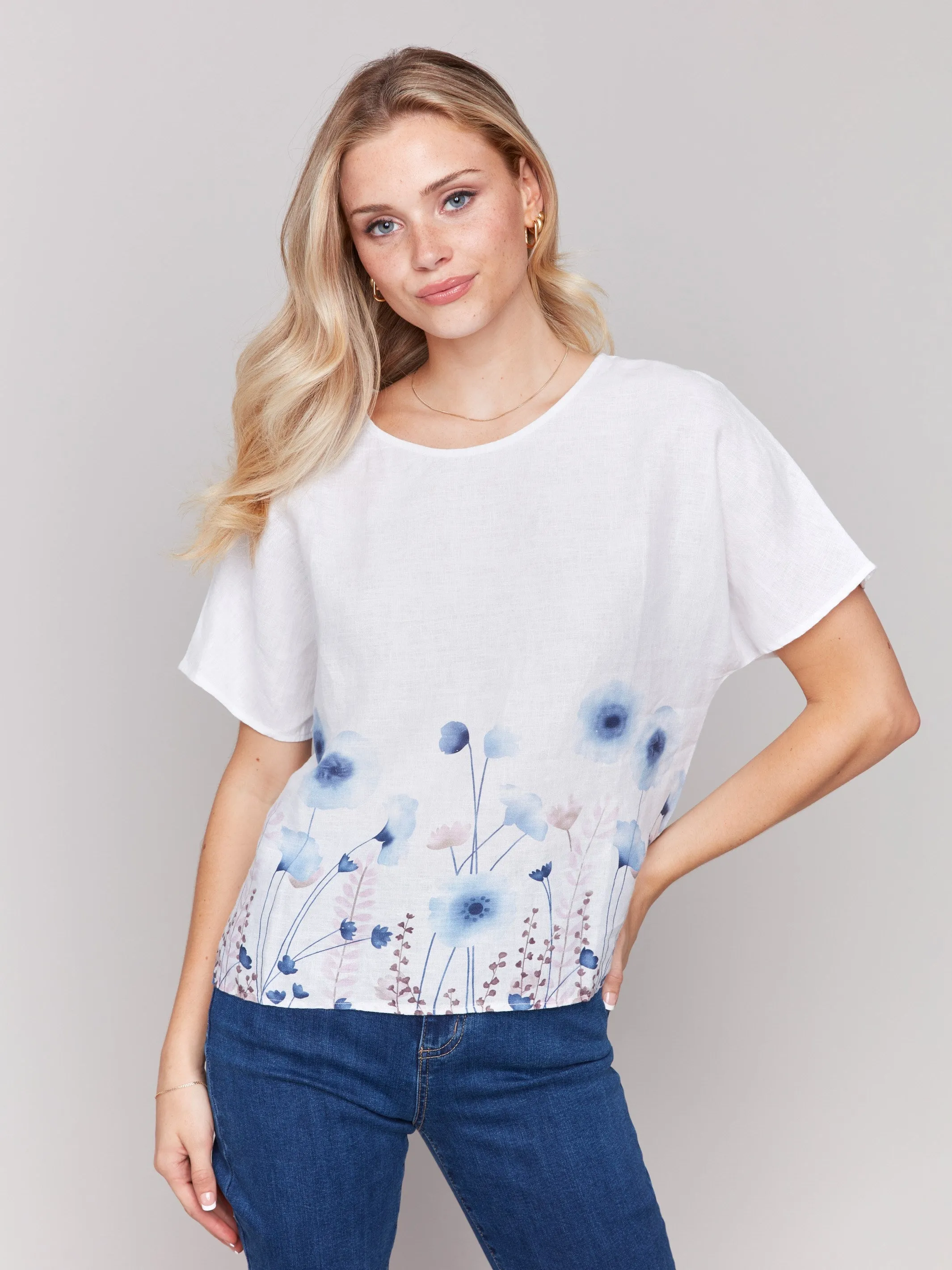 Printed Linen Dolman Top - Field sold by Charlie B