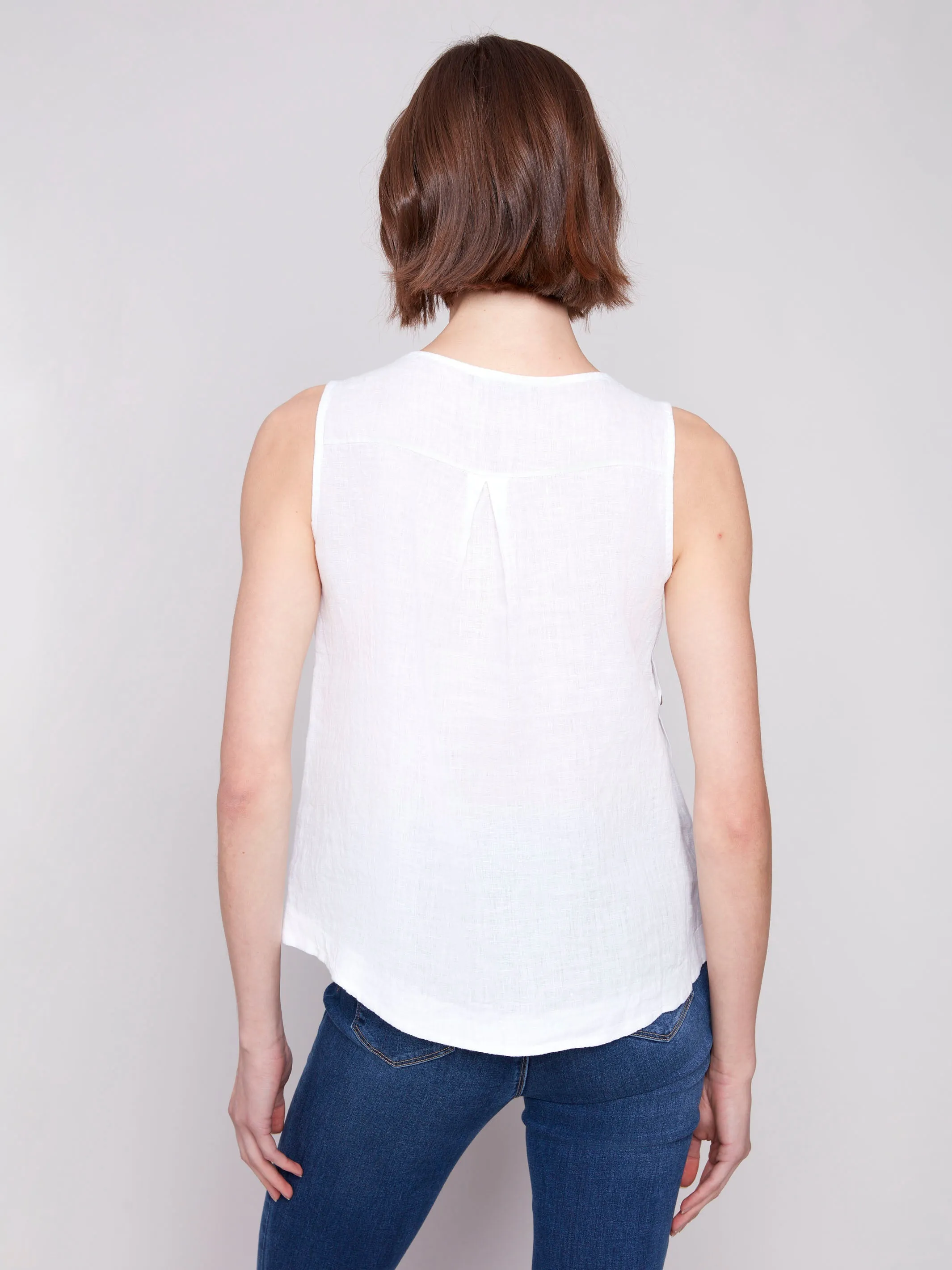 Sleeveless Linen Top with Side Buttons - White sold by Charlie B product image thumbnail 3