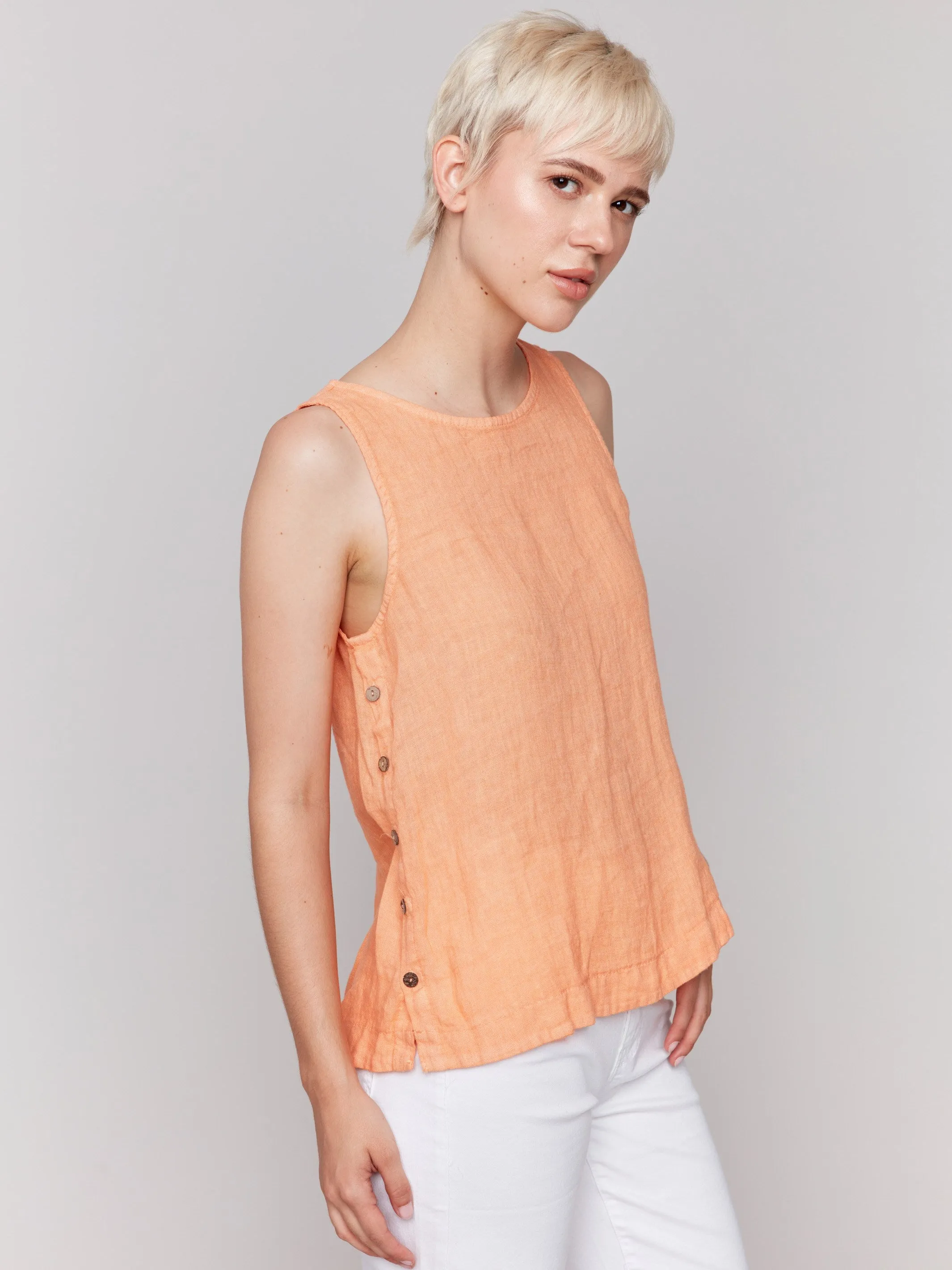 Sleeveless Linen Top with Side Buttons - Papaya sold by Charlie B product image thumbnail 2