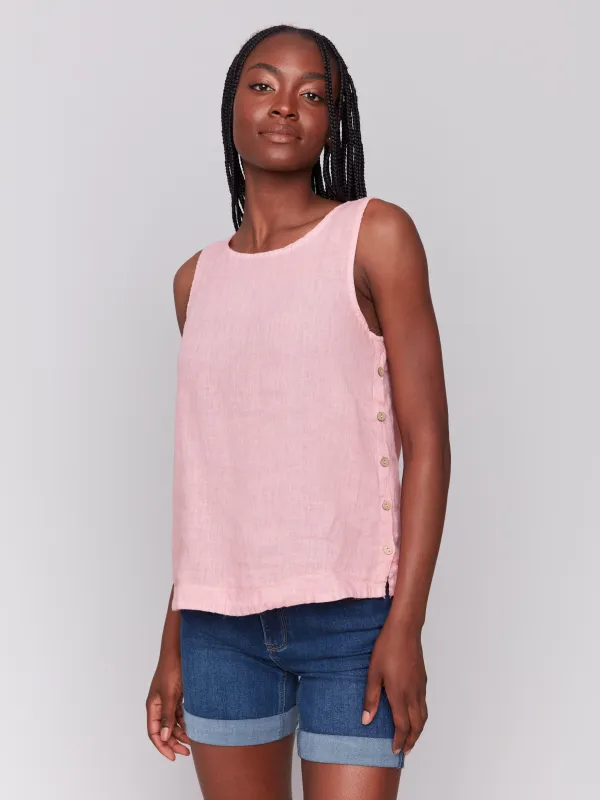 Sleeveless Linen Top with Side Buttons - Guava sold by Charlie B