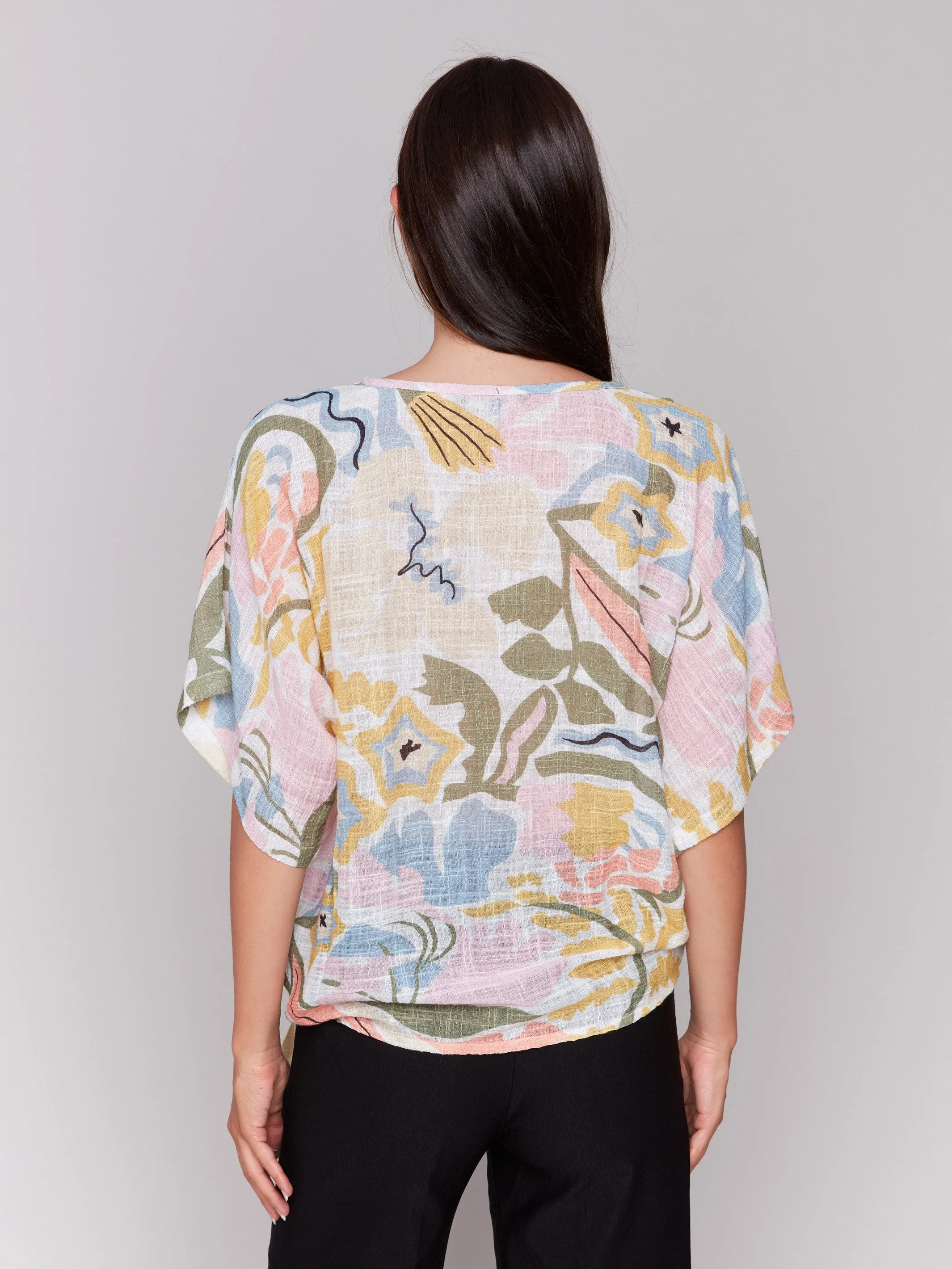 Printed Cotton Gauze Blouse with Side Tie - Pastel sold by Charlie B product image thumbnail 4