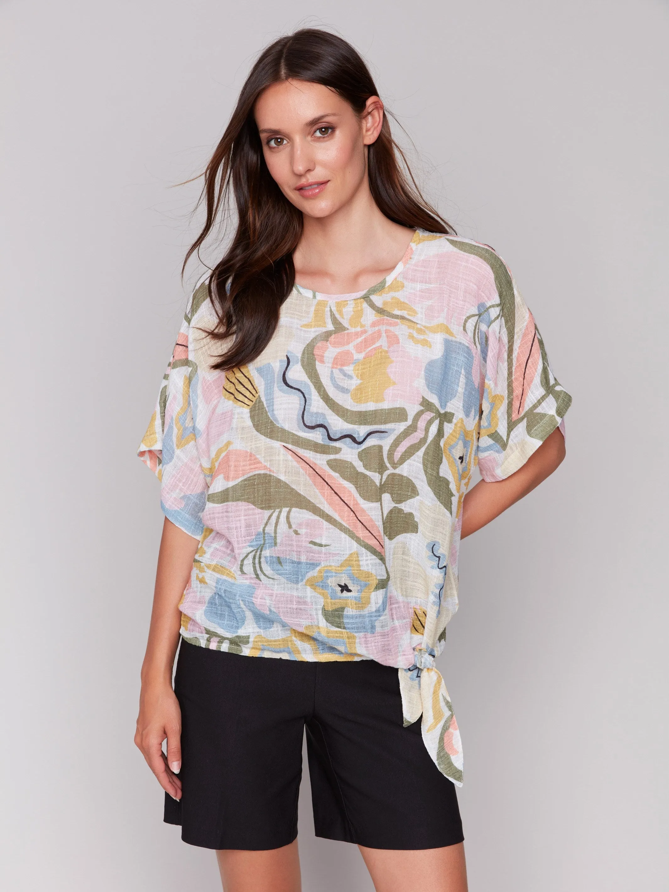 Printed Cotton Gauze Blouse with Side Tie - Pastel sold by Charlie B product image thumbnail 5