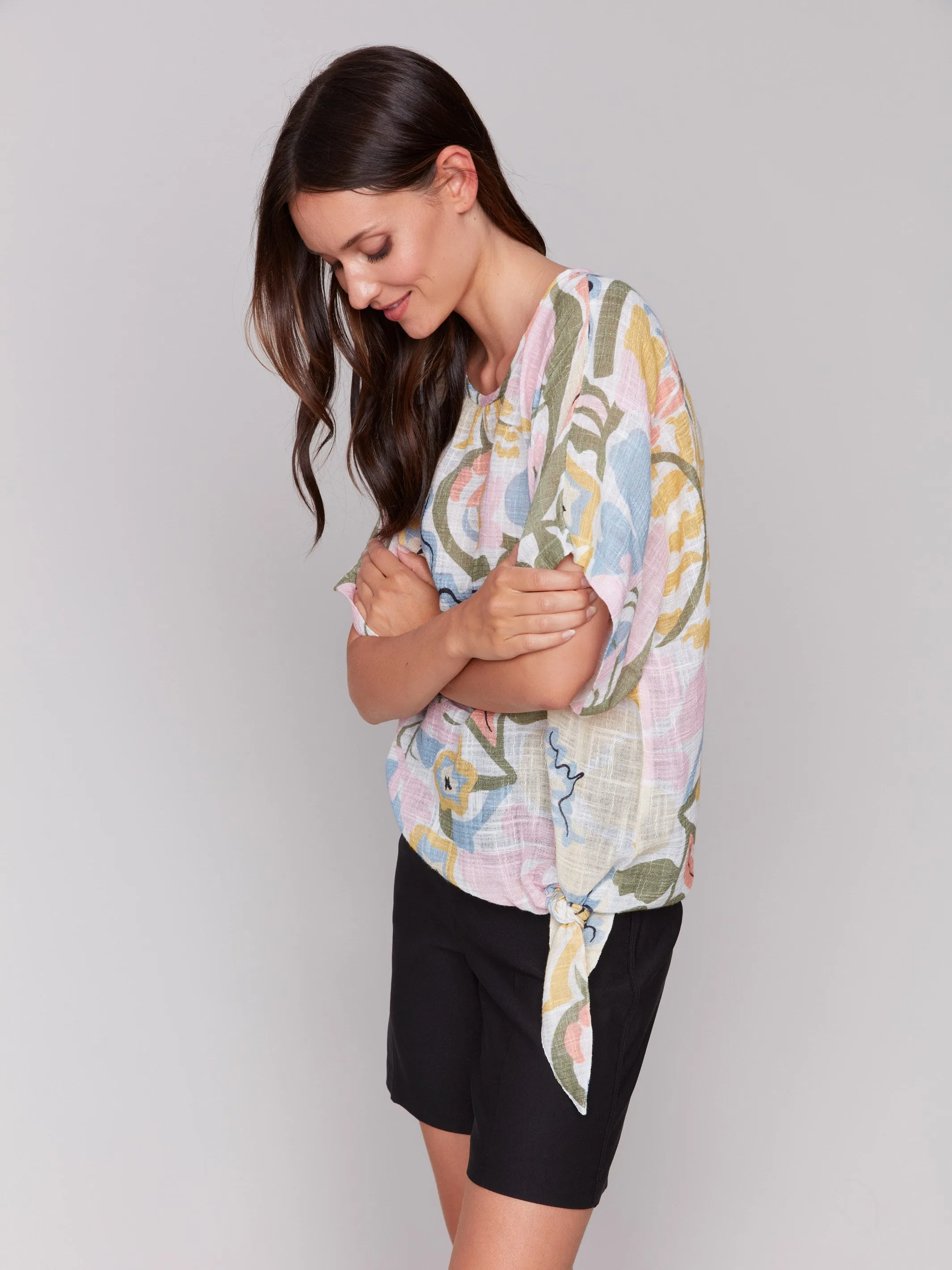 Printed Cotton Gauze Blouse with Side Tie - Pastel sold by Charlie B product image thumbnail 2