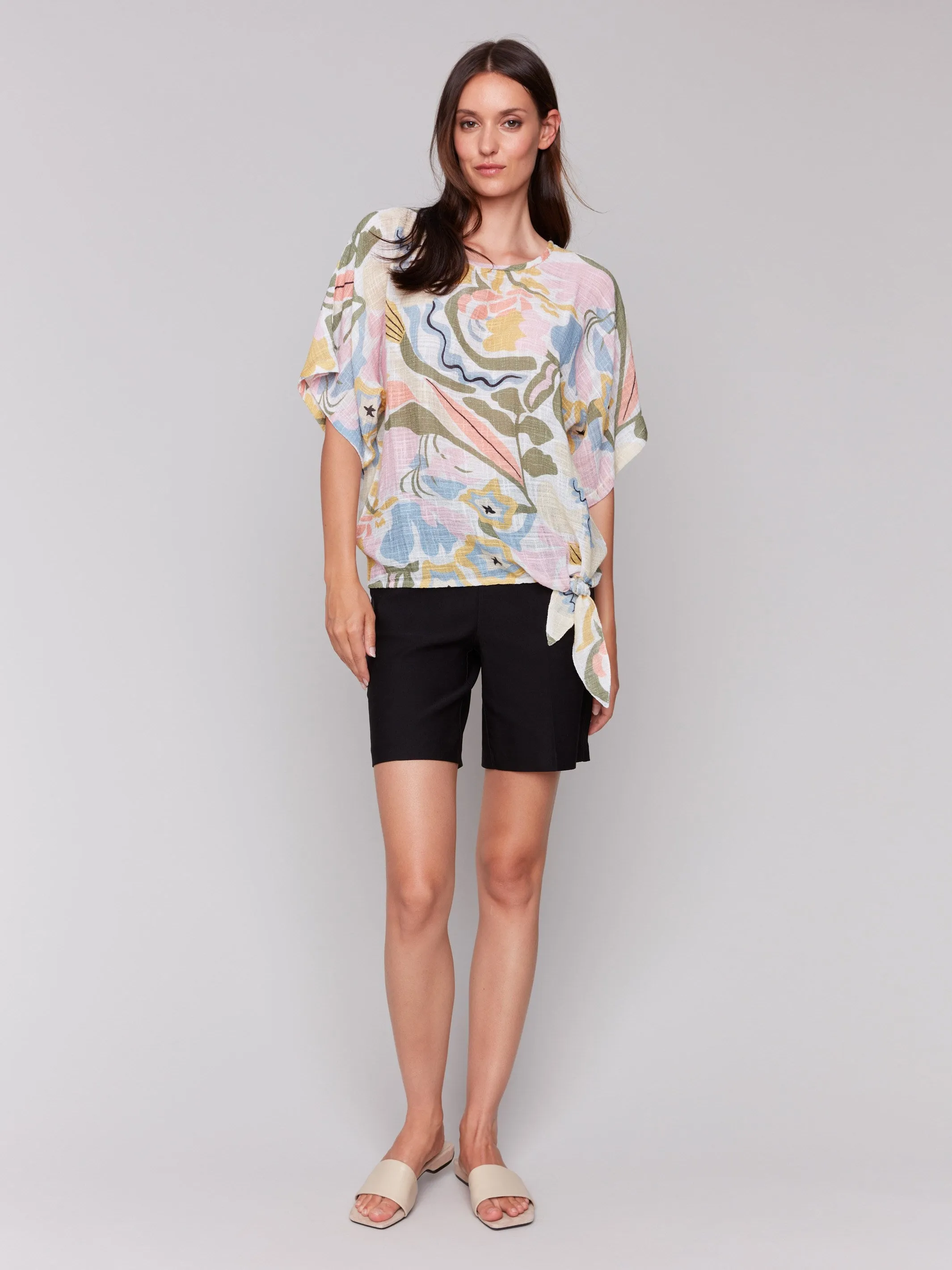 Printed Cotton Gauze Blouse with Side Tie - Pastel sold by Charlie B product image thumbnail 3