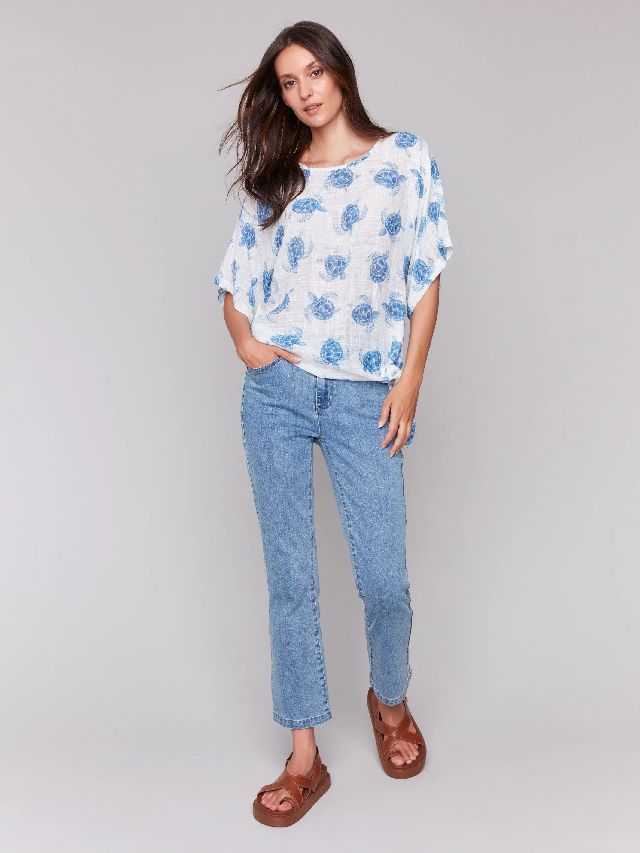 Printed Cotton Gauze Blouse with Side Tie - Turtle sold by Charlie B product image thumbnail 3