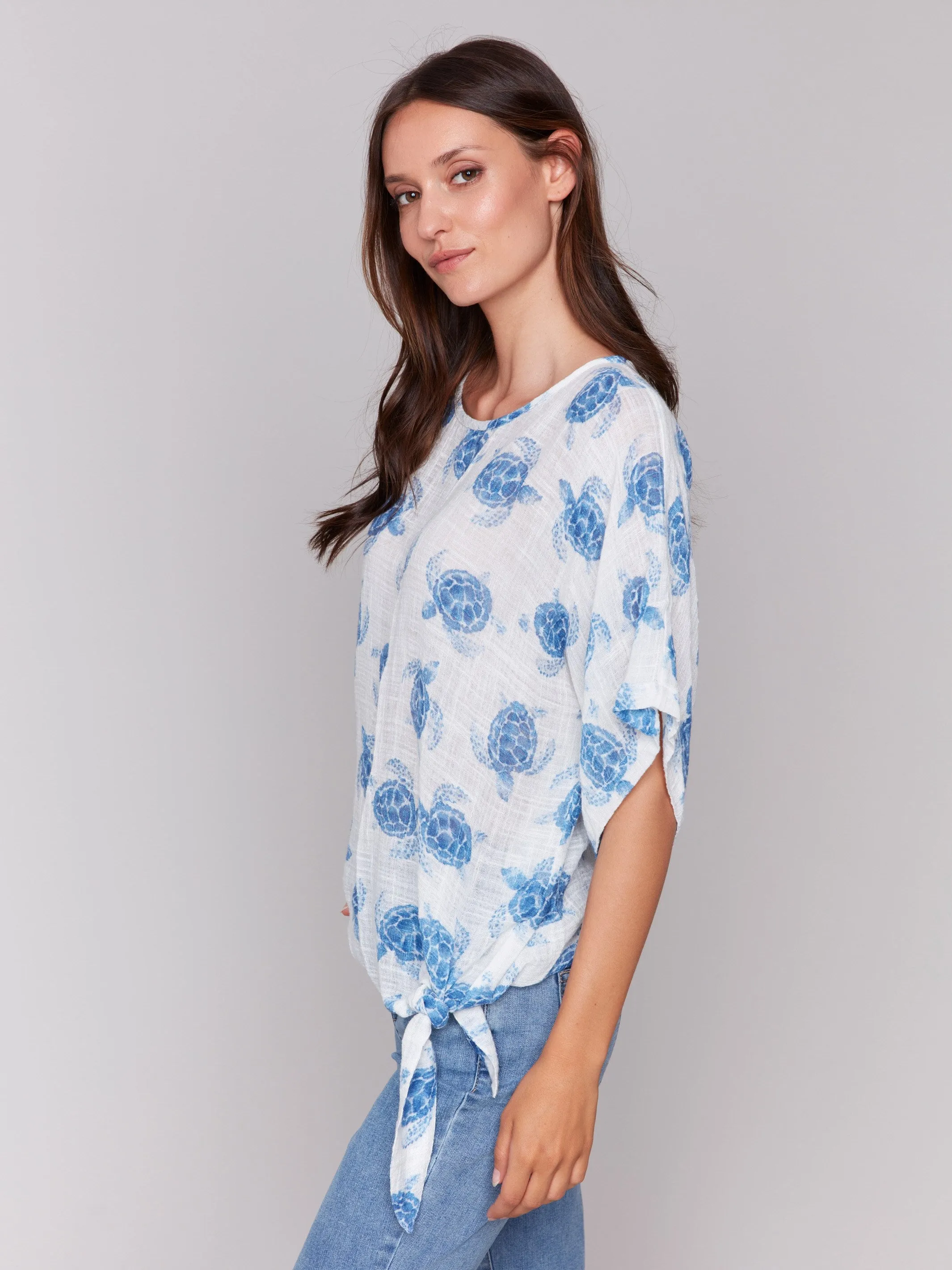 Printed Cotton Gauze Blouse with Side Tie - Turtle sold by Charlie B product image thumbnail 4