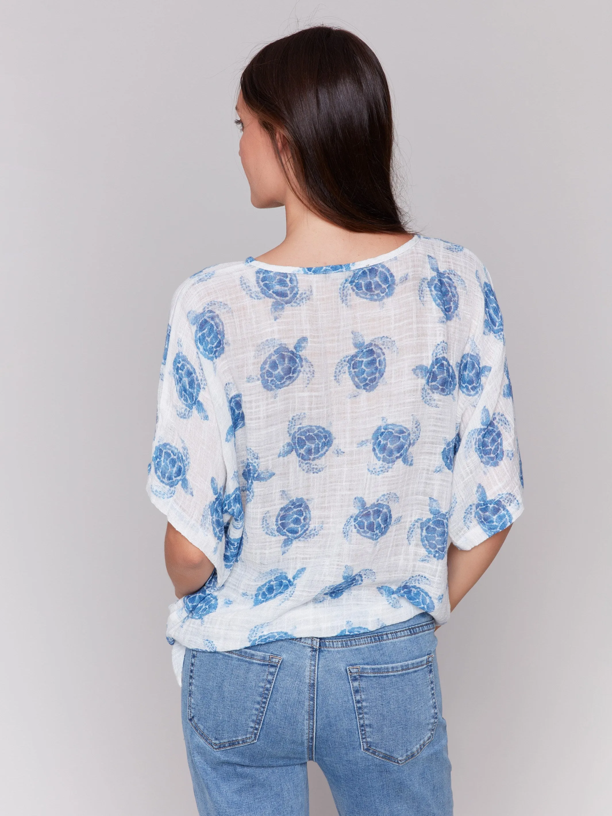 Printed Cotton Gauze Blouse with Side Tie - Turtle sold by Charlie B product image thumbnail 5