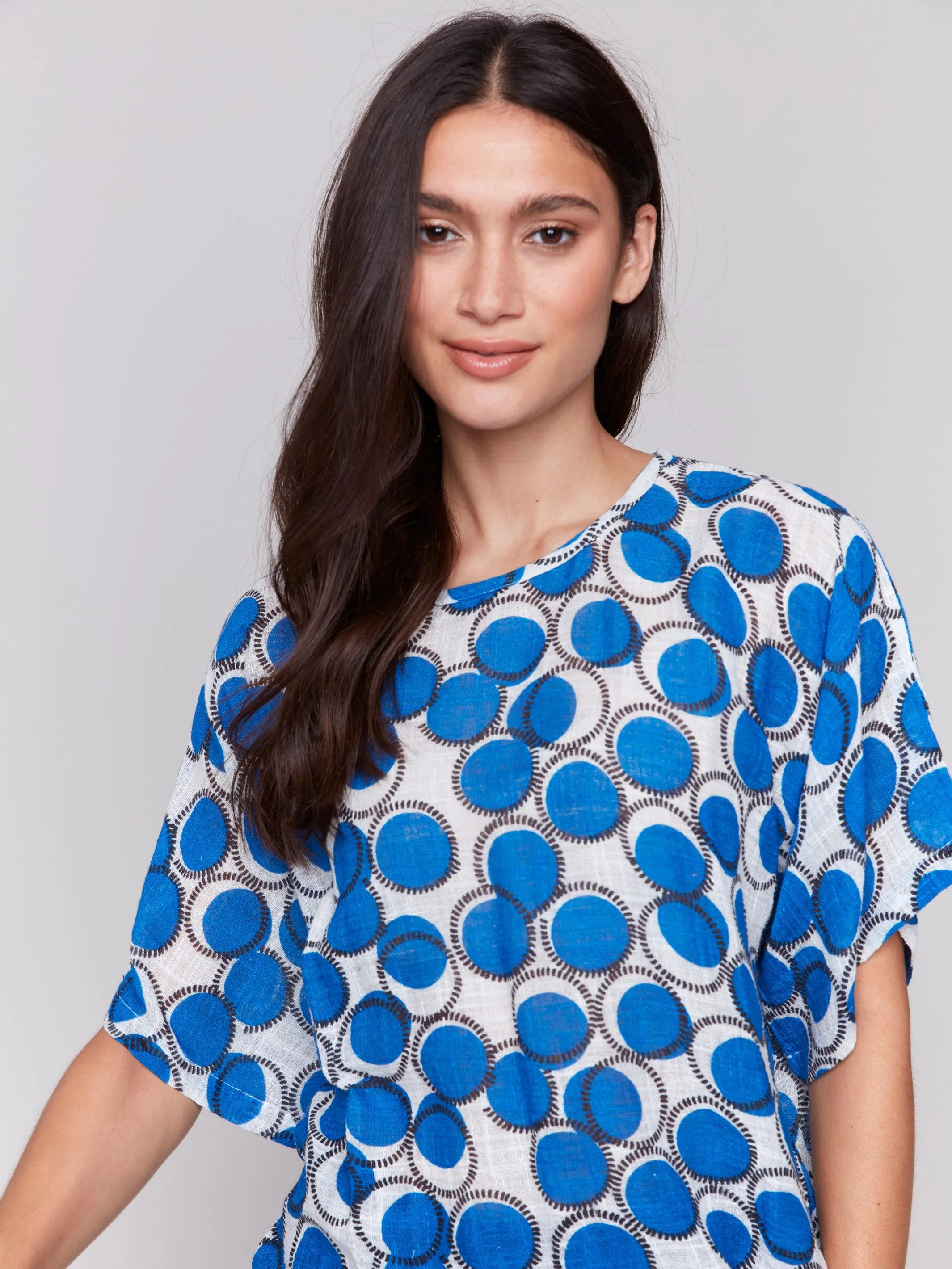 Printed Cotton Gauze Blouse with Side Tie - Tennis sold by Charlie B product image thumbnail 3