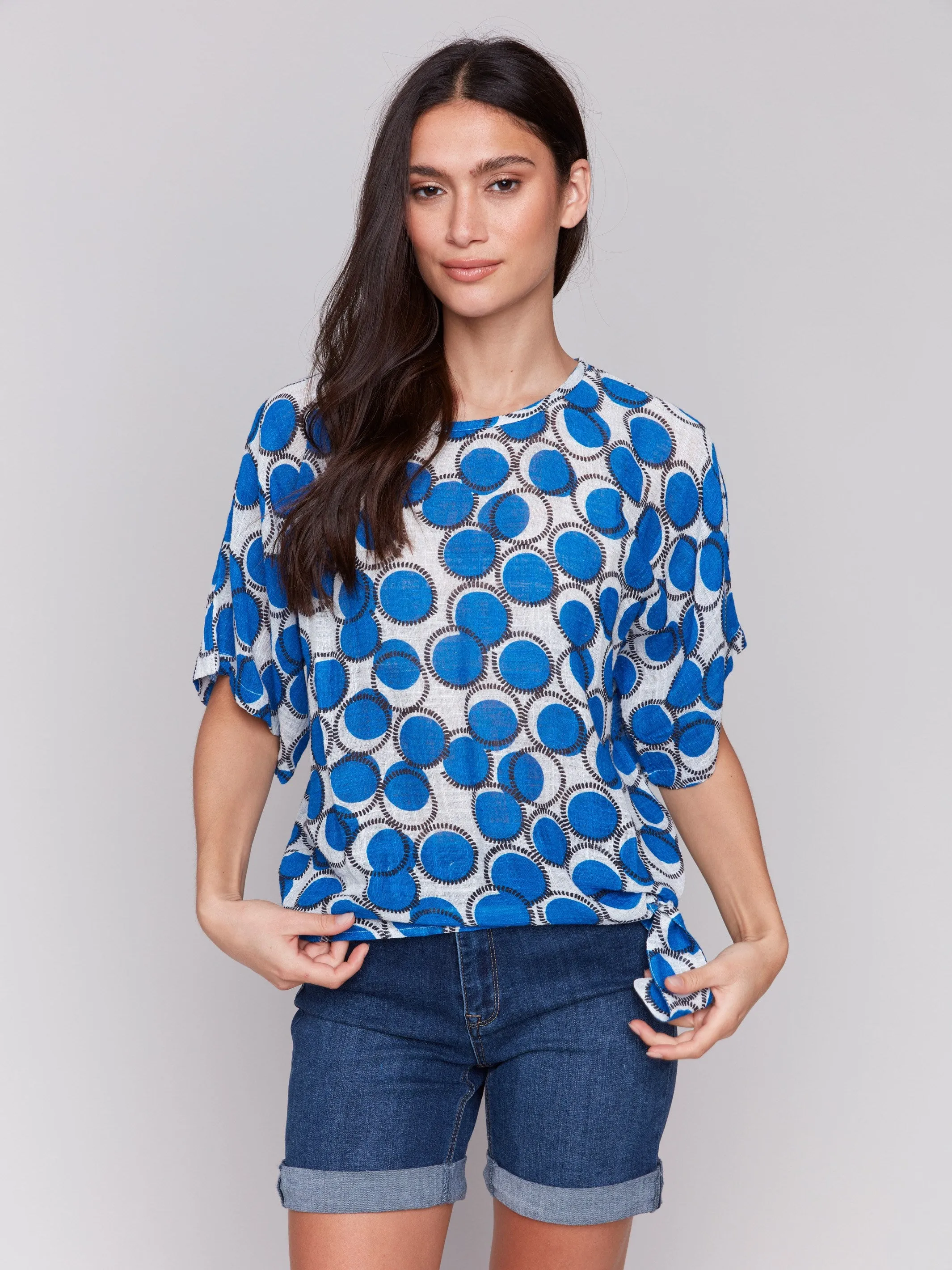 Printed Cotton Gauze Blouse with Side Tie - Tennis sold by Charlie B product image thumbnail 5