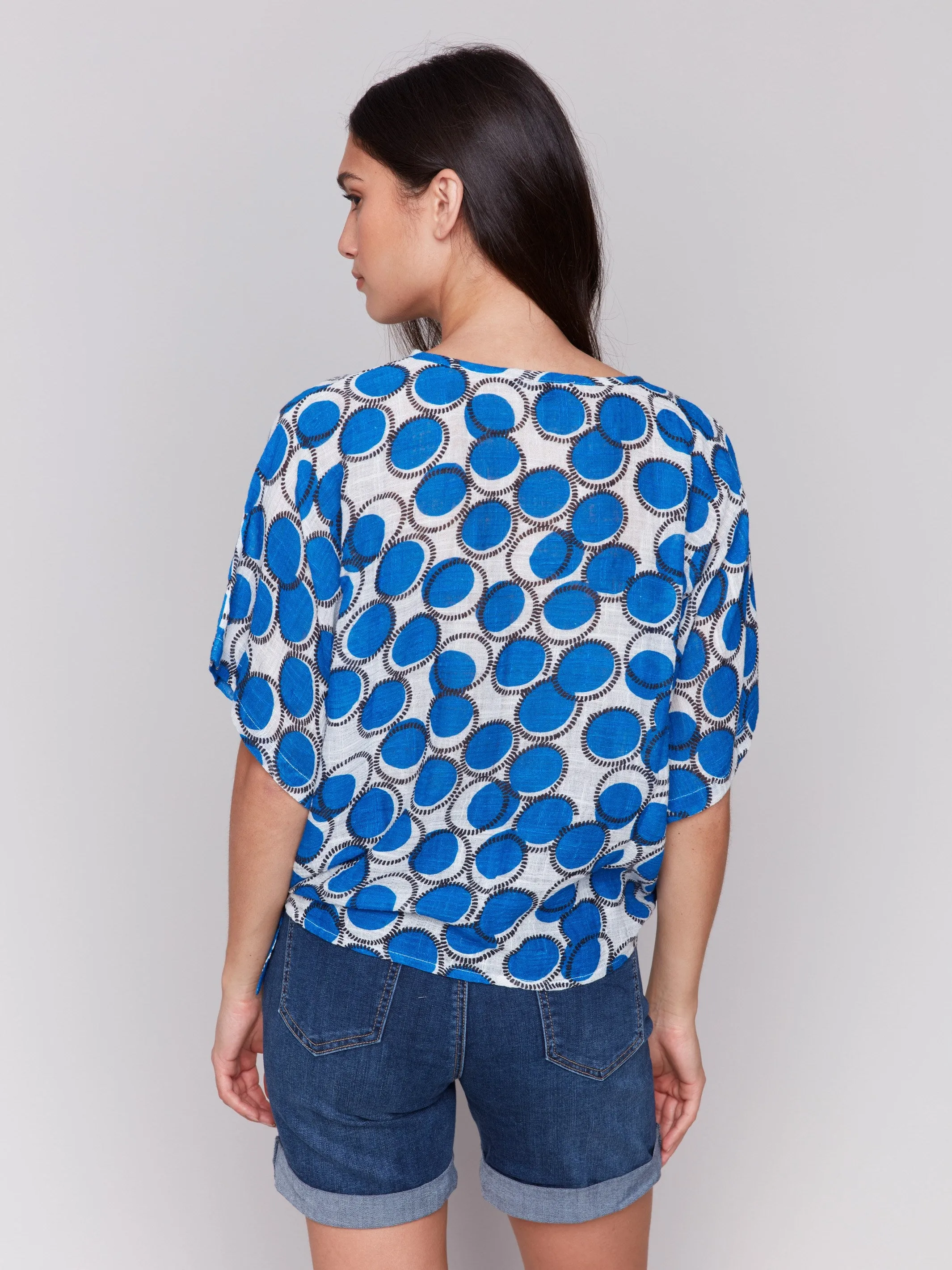 Printed Cotton Gauze Blouse with Side Tie - Tennis sold by Charlie B product image thumbnail 4