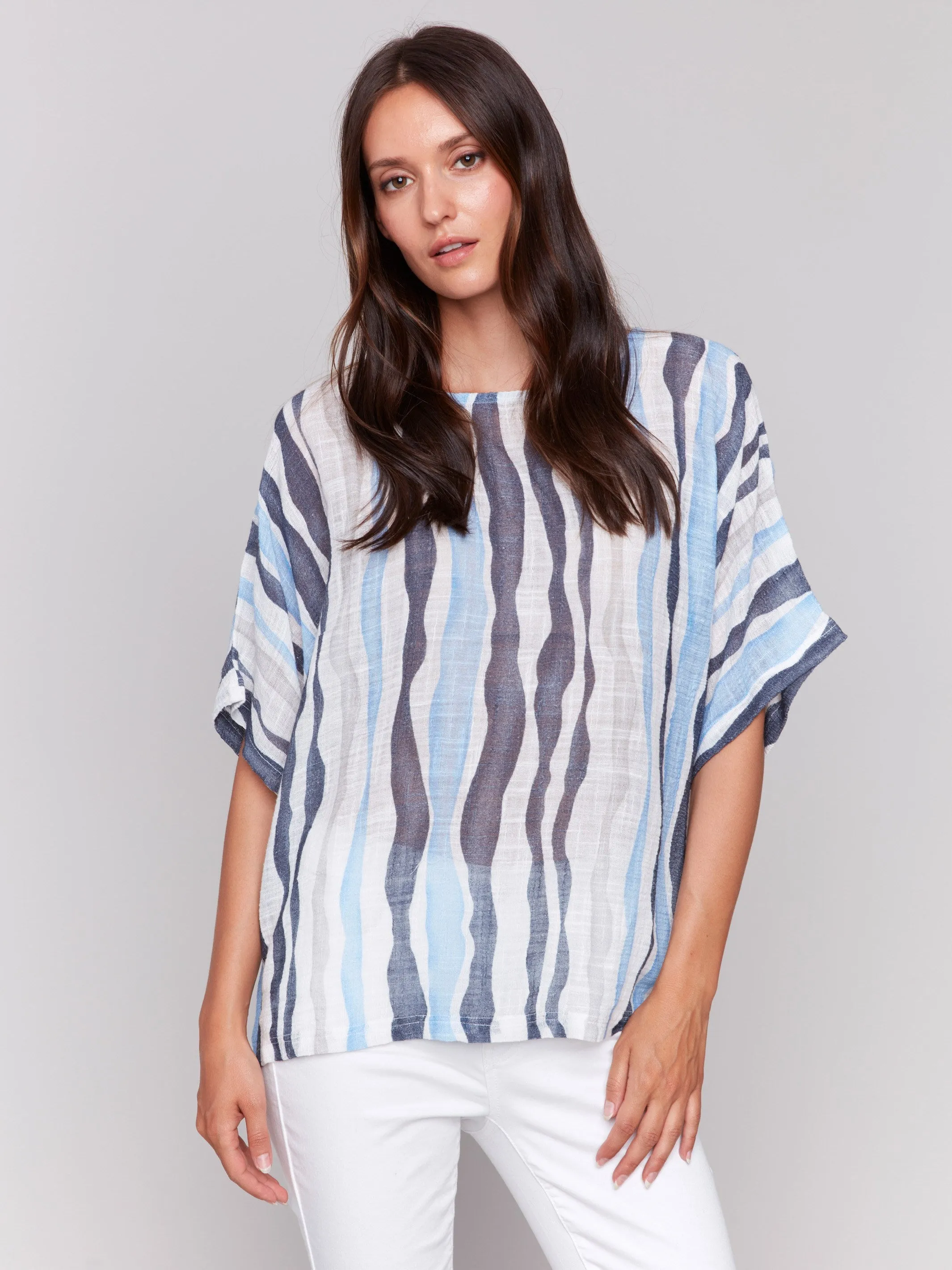 Printed Cotton Gauze Dolman Blouse - Surf sold by Charlie B product image thumbnail 4