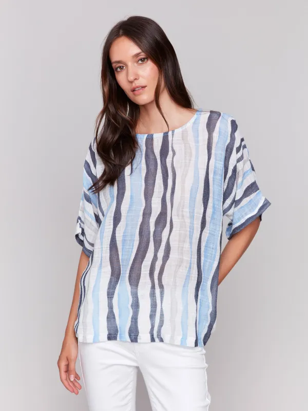 Printed Cotton Gauze Dolman Blouse - Surf sold by Charlie B