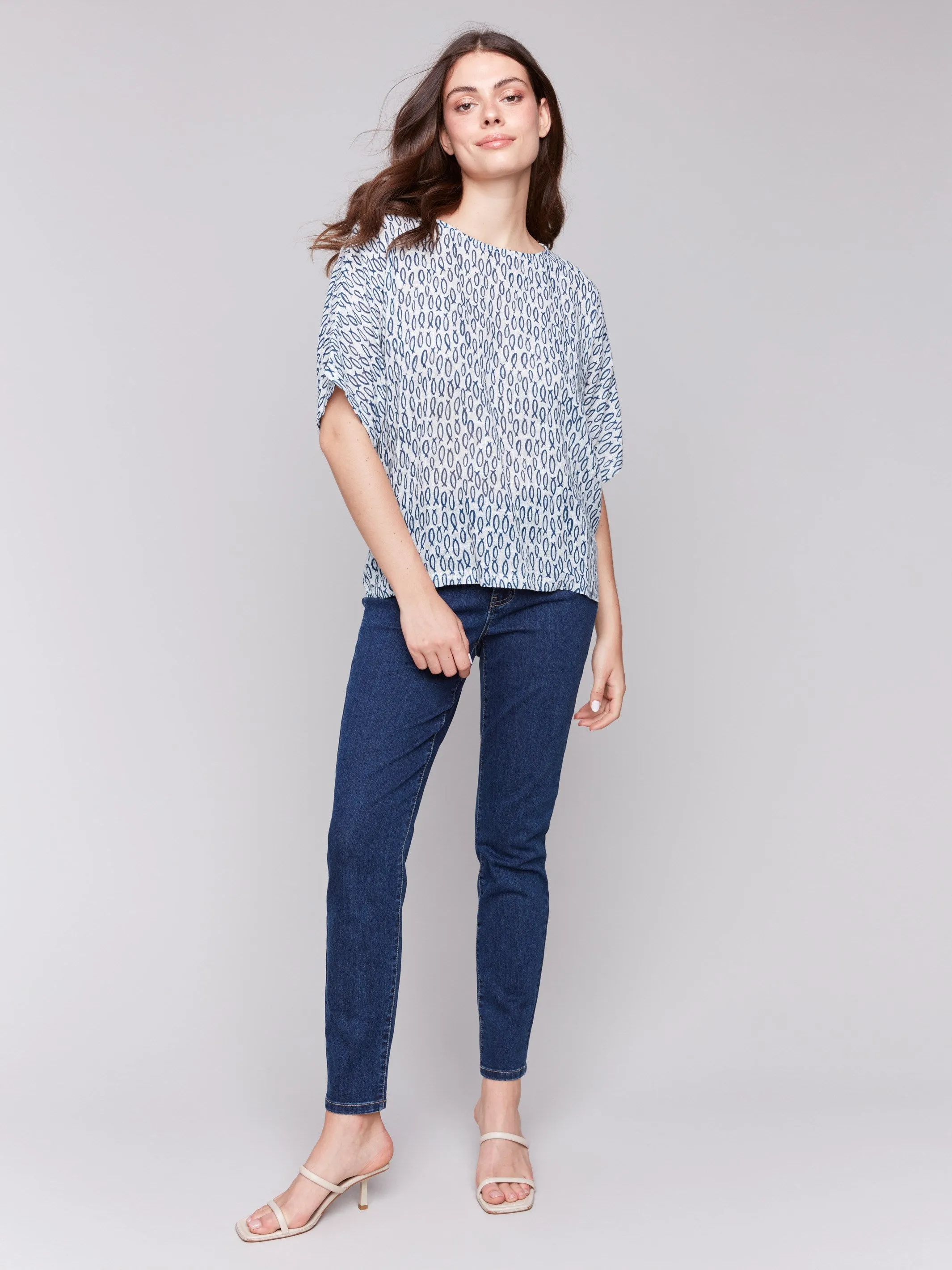 Printed Cotton Gauze Dolman Blouse - Fish sold by Charlie B product image thumbnail 2