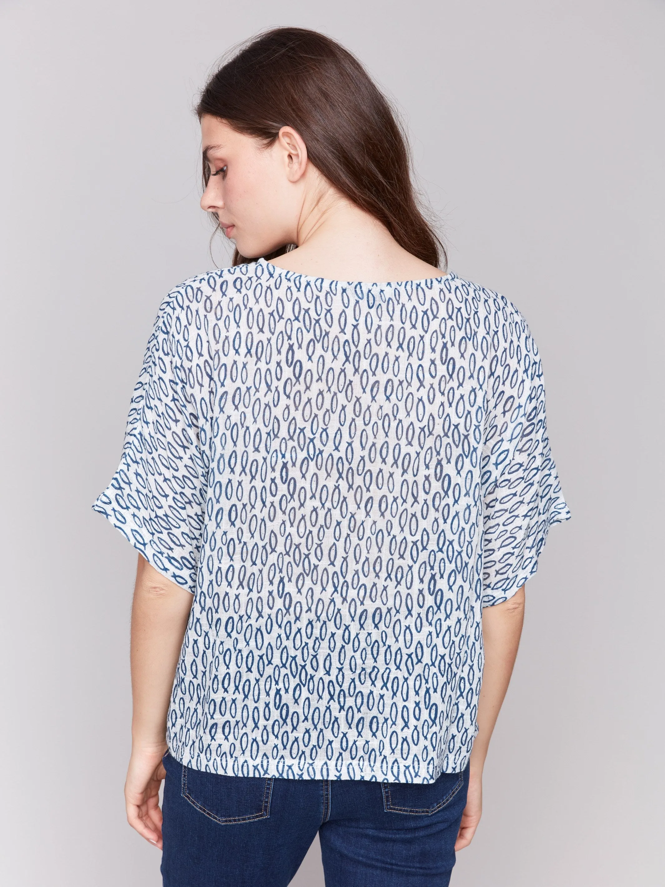 Printed Cotton Gauze Dolman Blouse - Fish sold by Charlie B product image thumbnail 4