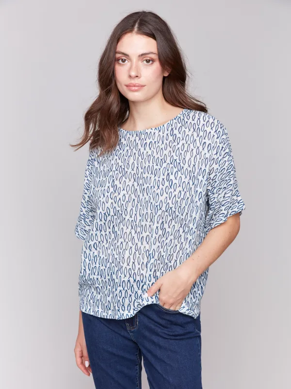 Printed Cotton Gauze Dolman Blouse - Fish sold by Charlie B