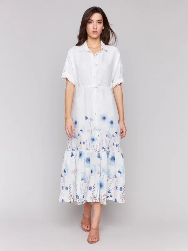 Printed Linen Blend Button-Front Maxi Shirt Dress - Field sold by Charlie B