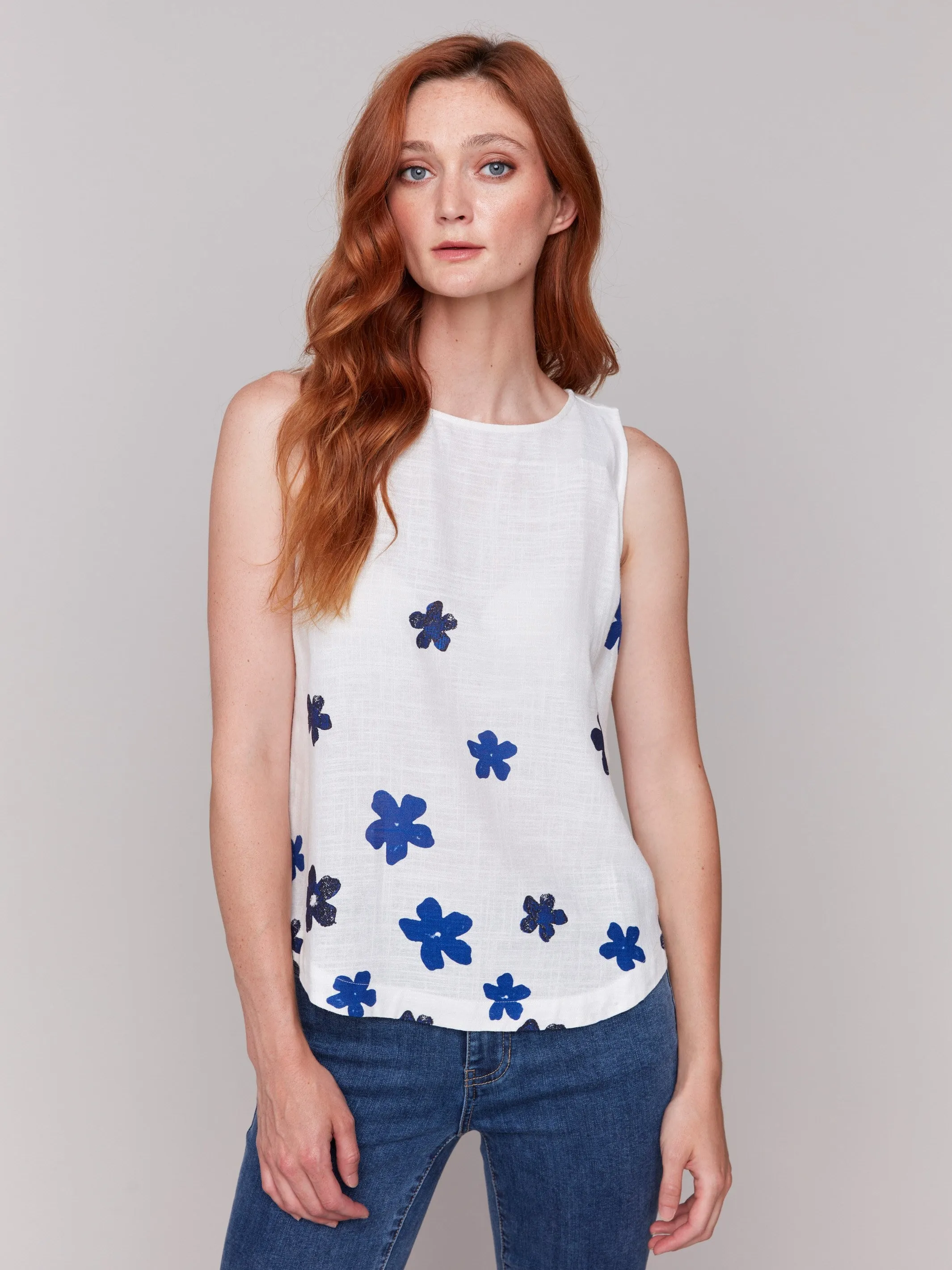 Floral Print Sleeveless Top with Rounded Hem - Coastal sold by Charlie B