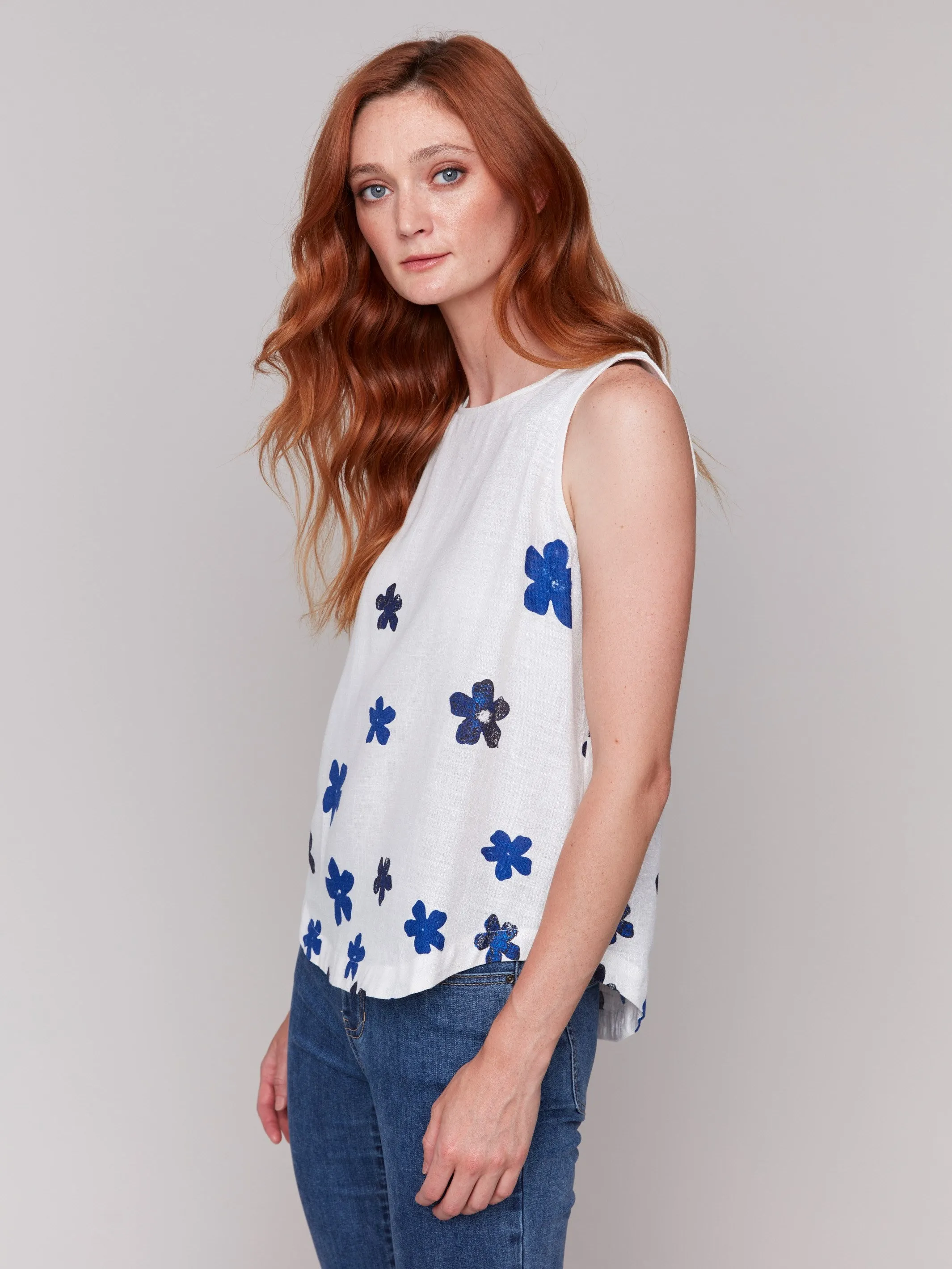 Floral Print Sleeveless Top with Rounded Hem - Coastal sold by Charlie B product image thumbnail 2