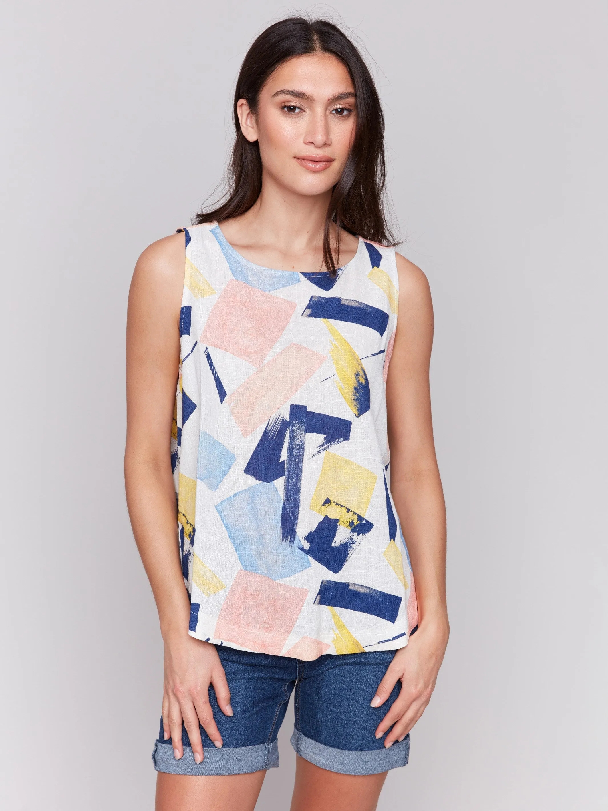 Printed Sleeveless Top with Rounded Hem - Abstract sold by Charlie B