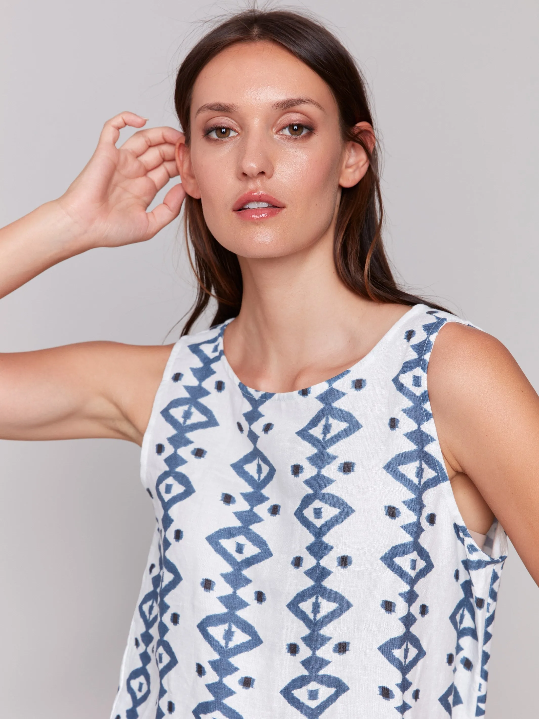 Printed Sleeveless Top with Rounded Hem - Geo sold by Charlie B product image thumbnail 2