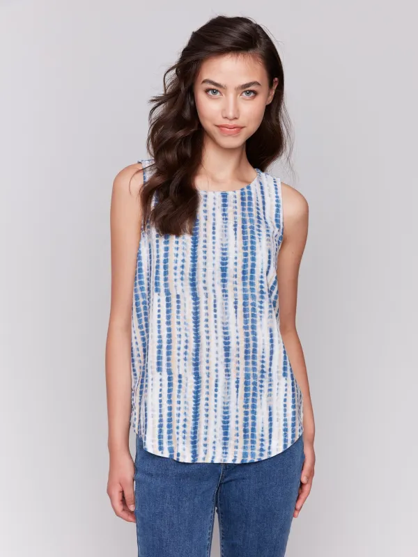 Printed Sleeveless Top with Rounded Hem - Beach sold by Charlie B