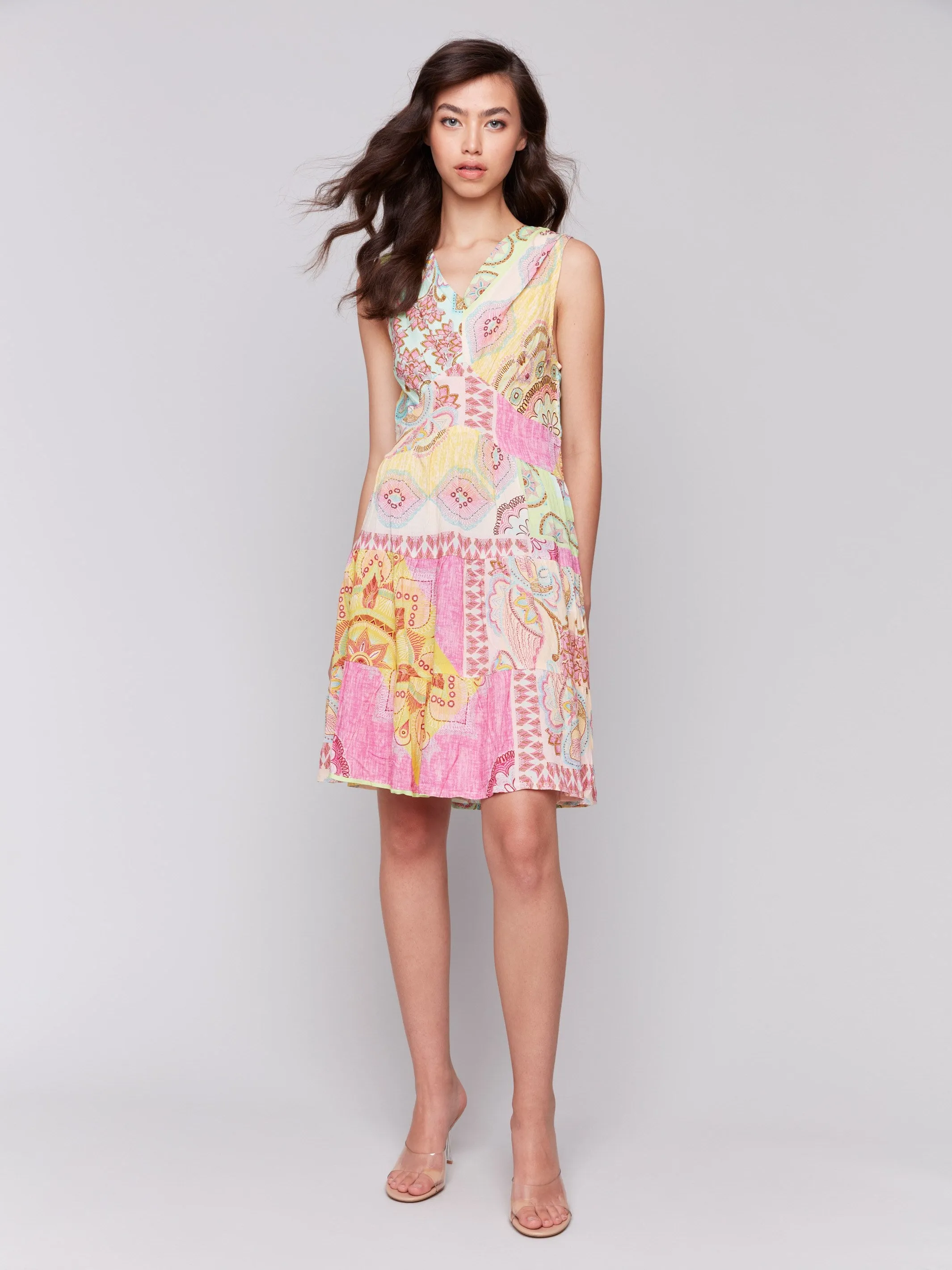 Printed Sleeveless V-Neck Tiered Dress - Carousel sold by Charlie B