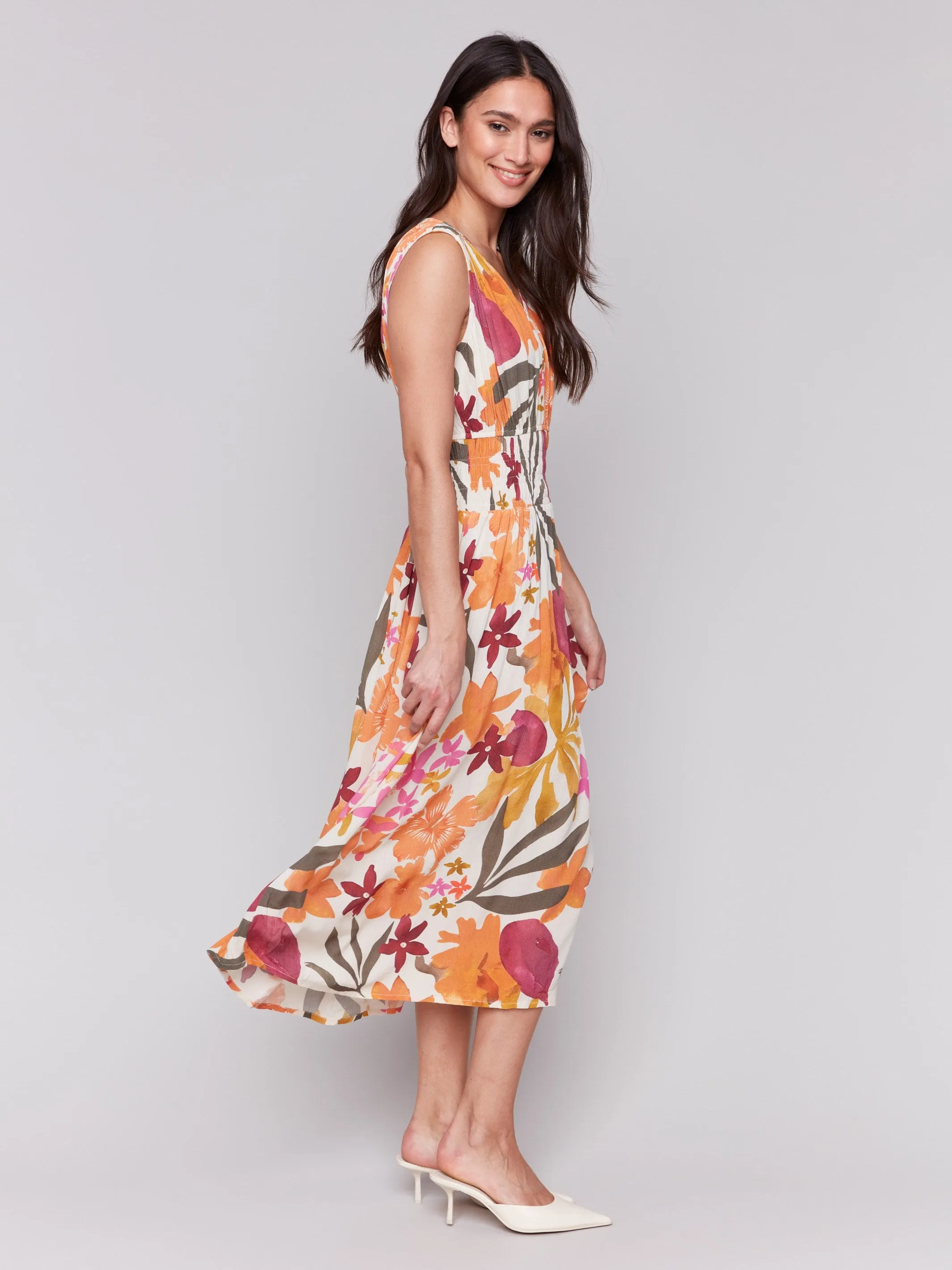 Printed Sleeveless Empire Waist Dress - Bouquet sold by Charlie B product image thumbnail 3
