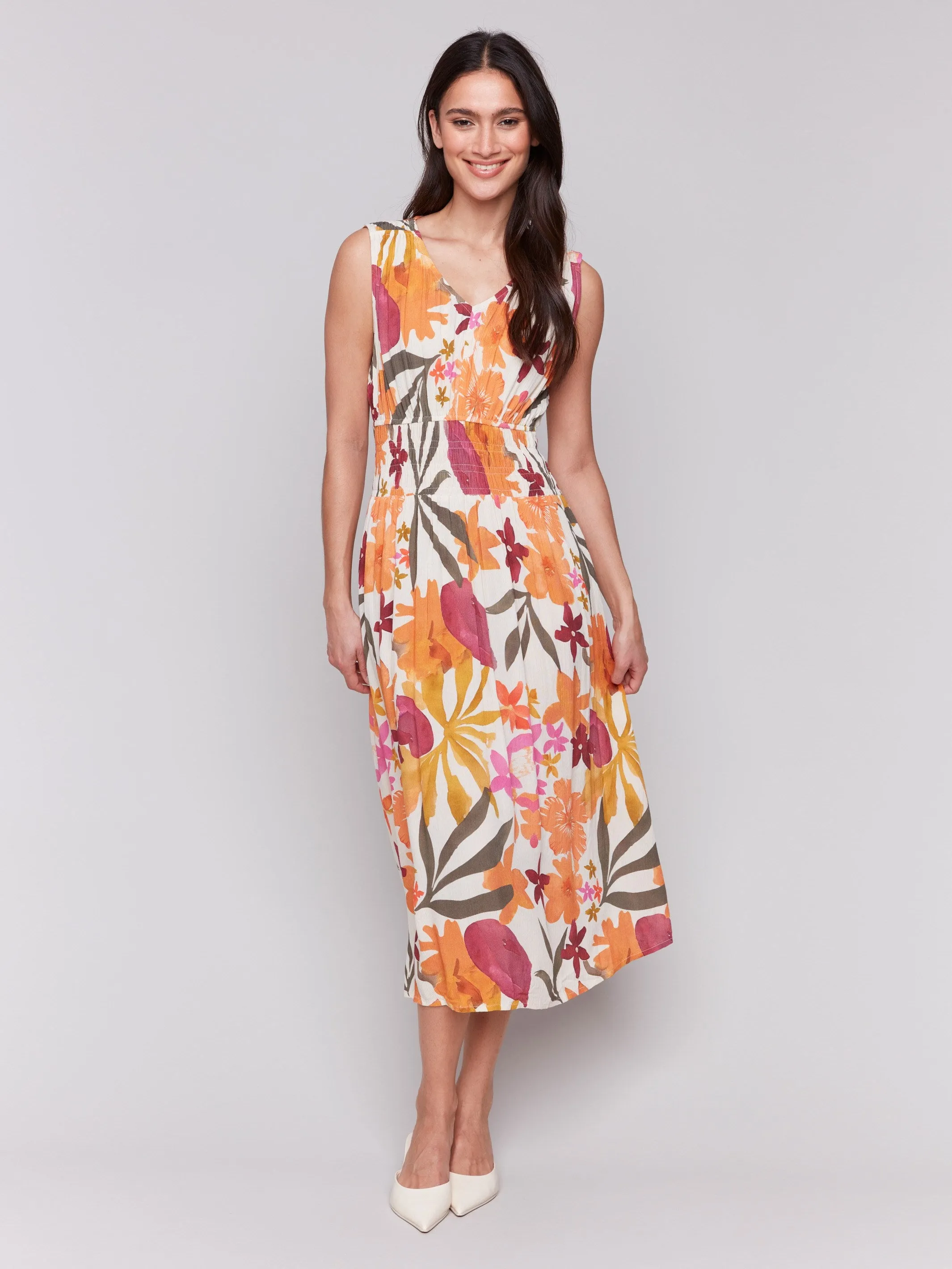 Printed Sleeveless Empire Waist Dress - Bouquet sold by Charlie B