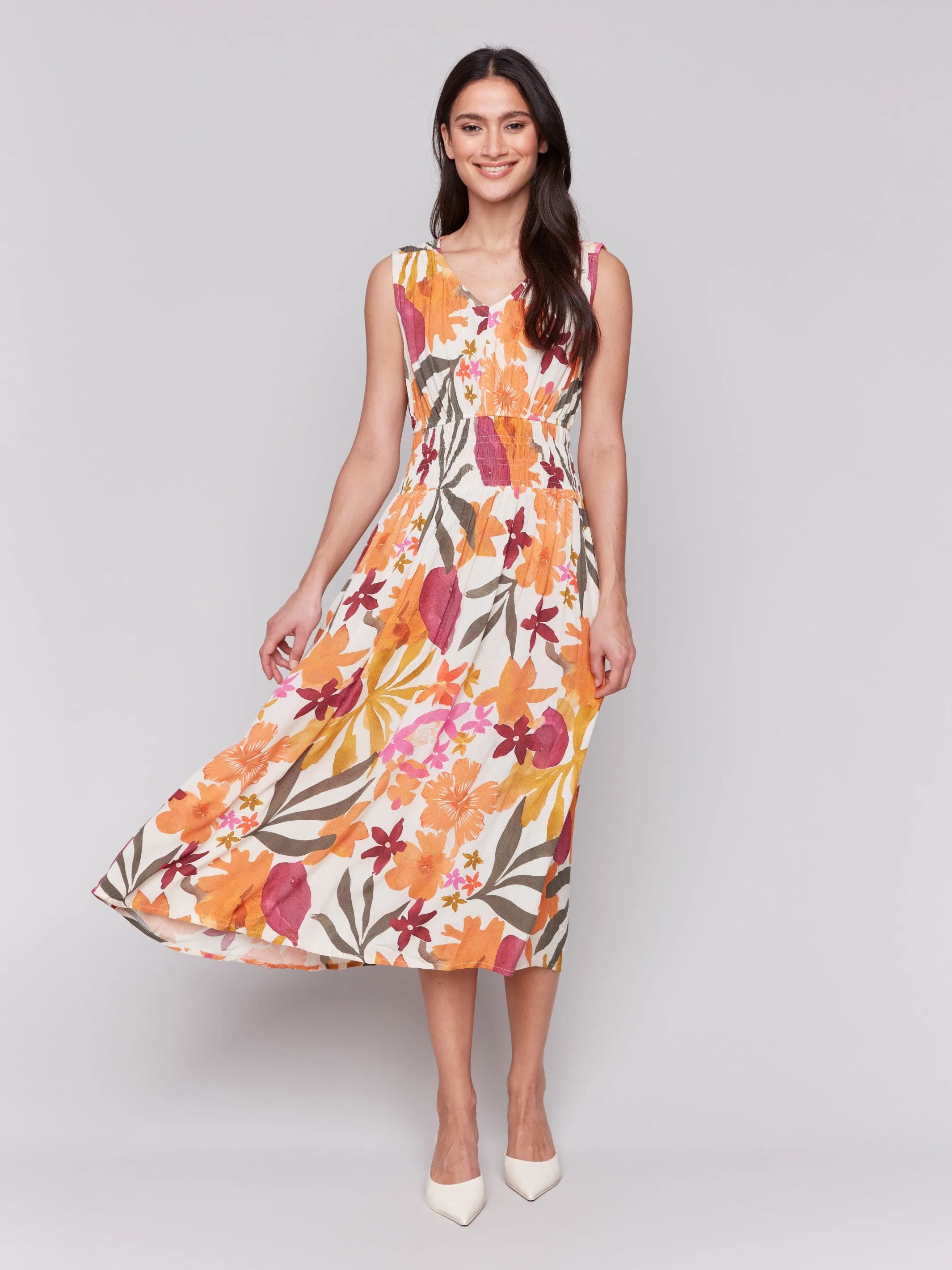 Printed Sleeveless Empire Waist Dress - Bouquet sold by Charlie B product image thumbnail 4