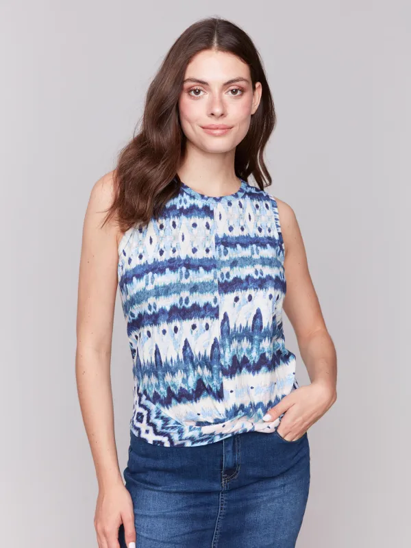 Printed Cotton Slub Tank Top with Knot Detail - Lake Tahoe sold by Charlie B