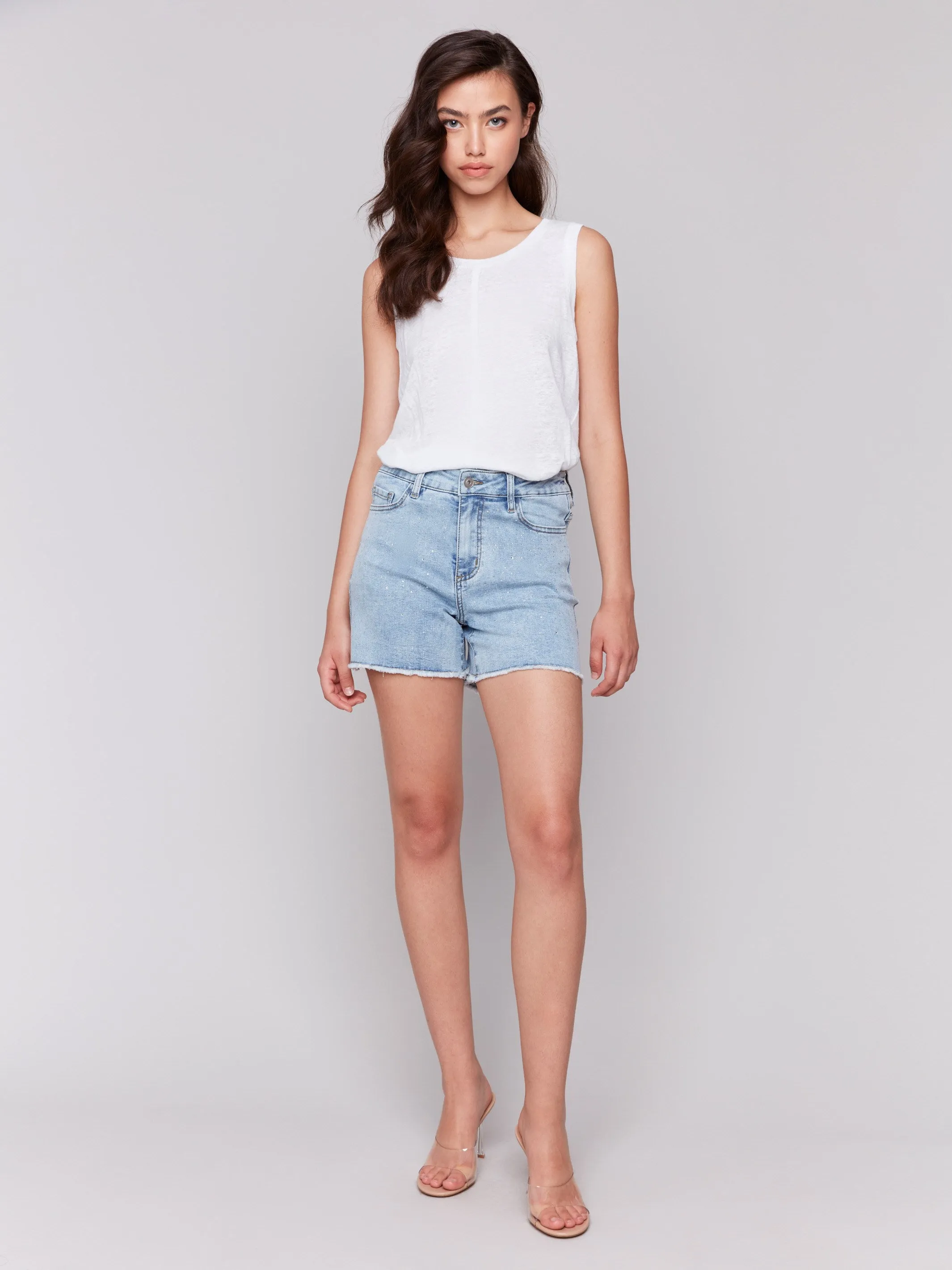 Embellished Stretch Denim Shorts - Light Blue sold by Charlie B
